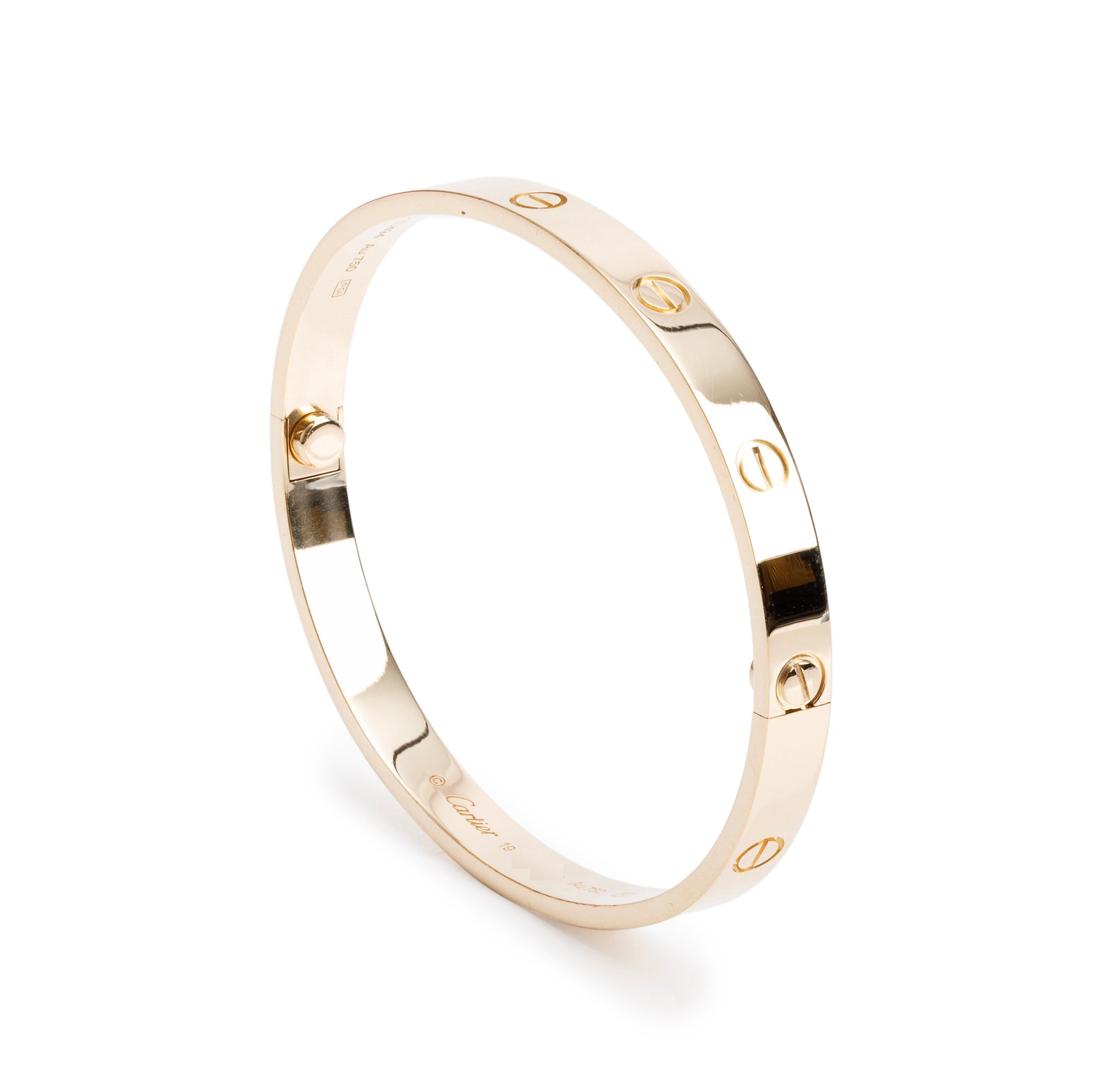 Cartier 18k Yellow Gold Love Bracelet, Size 19 w/ Certificate