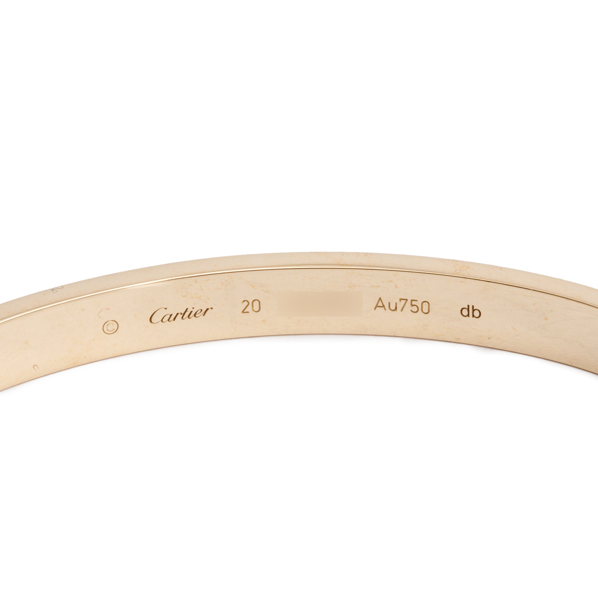 Cartier 18k Yellow Gold Love Bracelet, Size 20 w/ Box