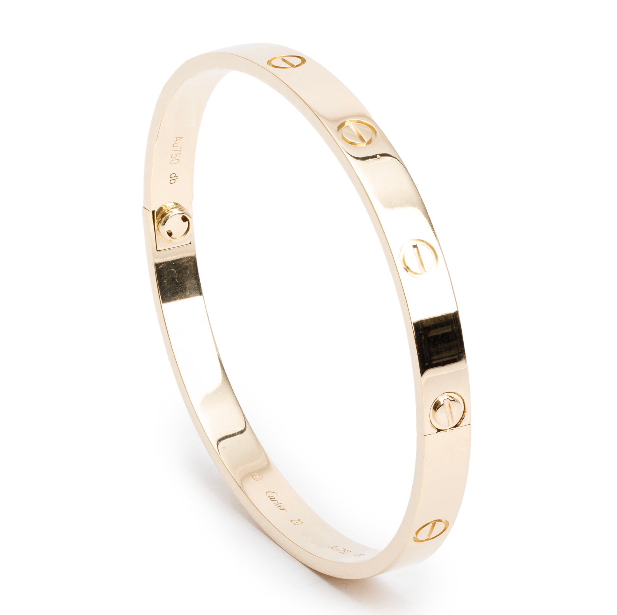 Cartier 18k Yellow Gold Love Bracelet, Size 20 w/ Box
