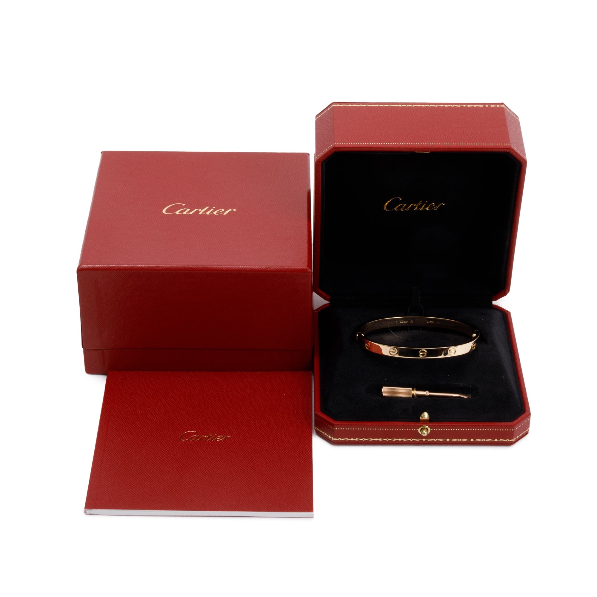 Cartier 18k Yellow Gold Love Bracelet, Size 20 w/ Box & Receipt