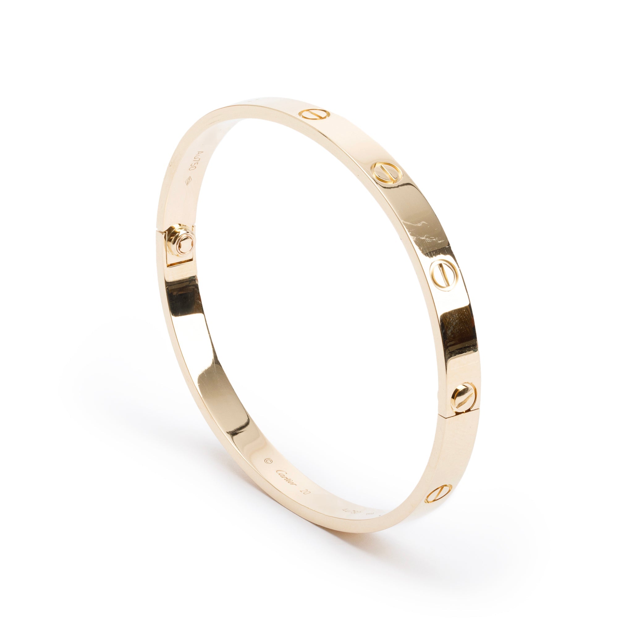 Cartier 18k Yellow Gold Love Bracelet, Size 20 w/ Box & Receipt