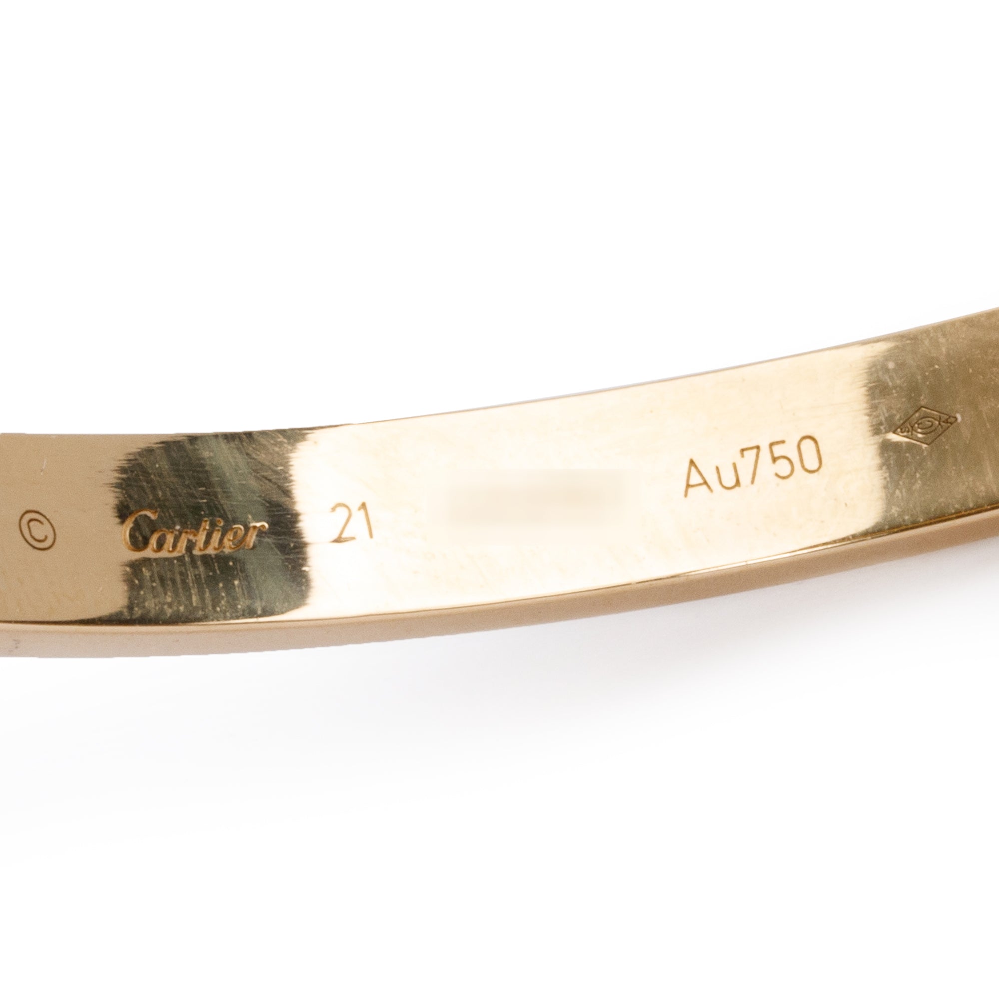 Cartier 18k Yellow Gold Love Bracelet, Size 21 w/ Box & Receipt