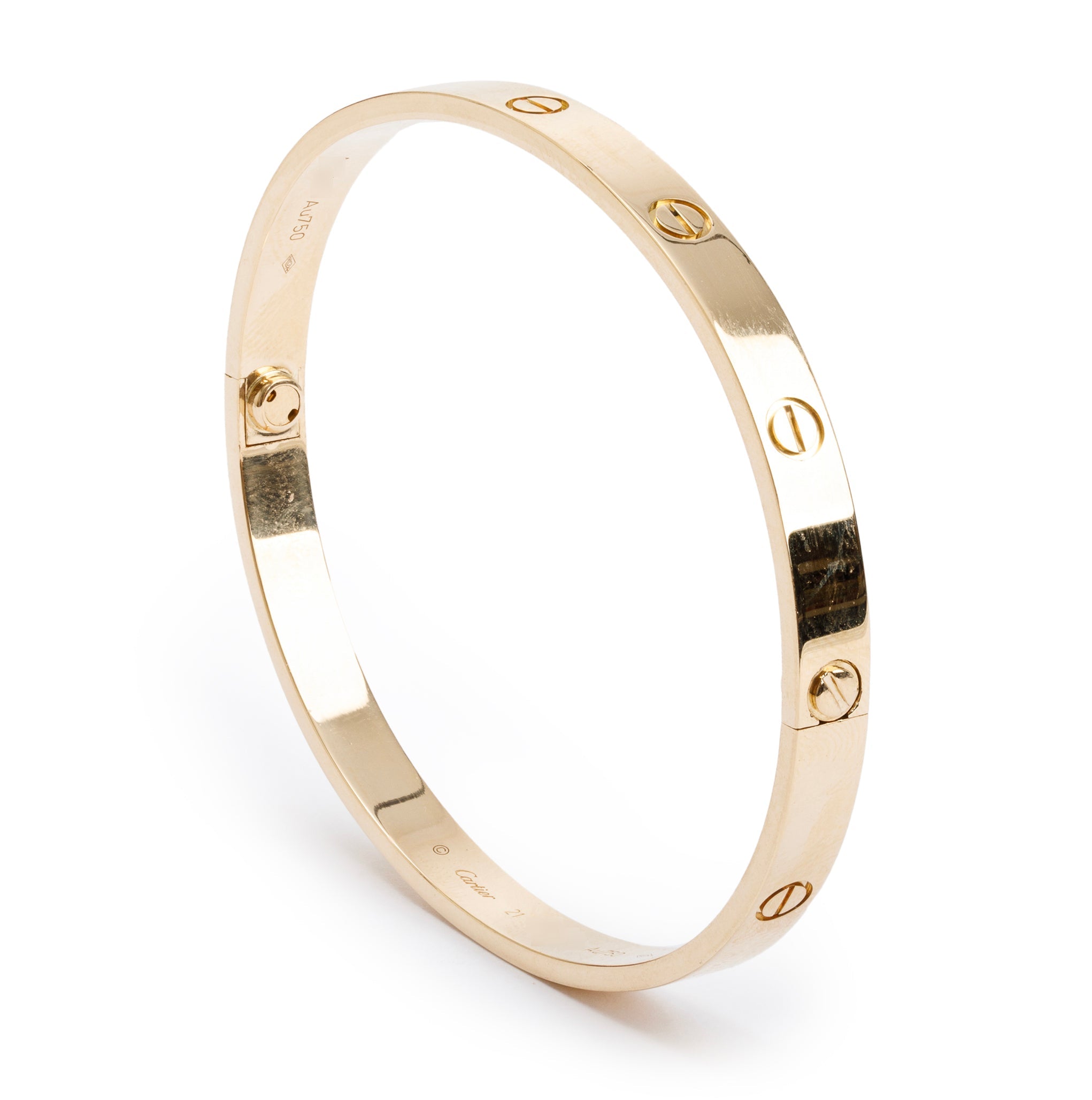 Cartier 18k Yellow Gold Love Bracelet, Size 21 w/ Box & Receipt