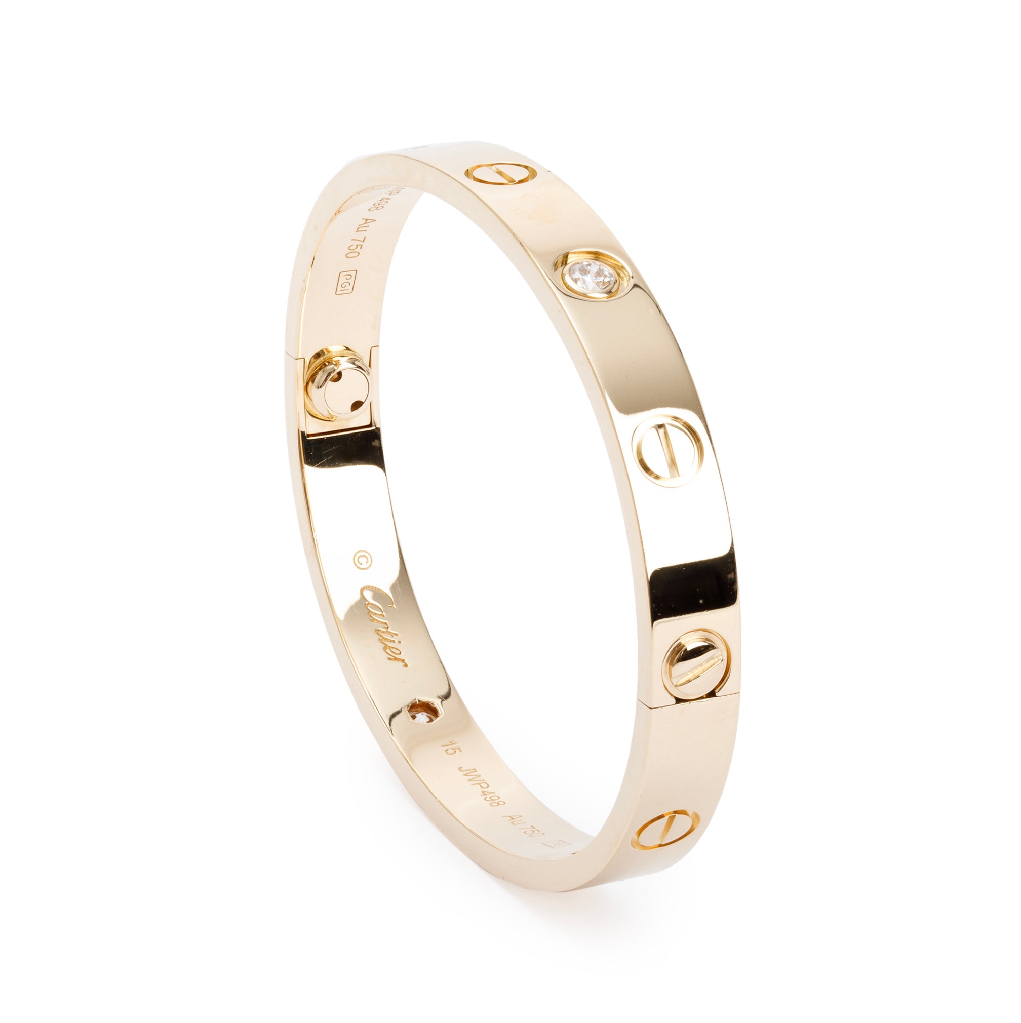 Cartier 18k Yellow Gold Love Bracelet with 4 Diamonds, Size 15