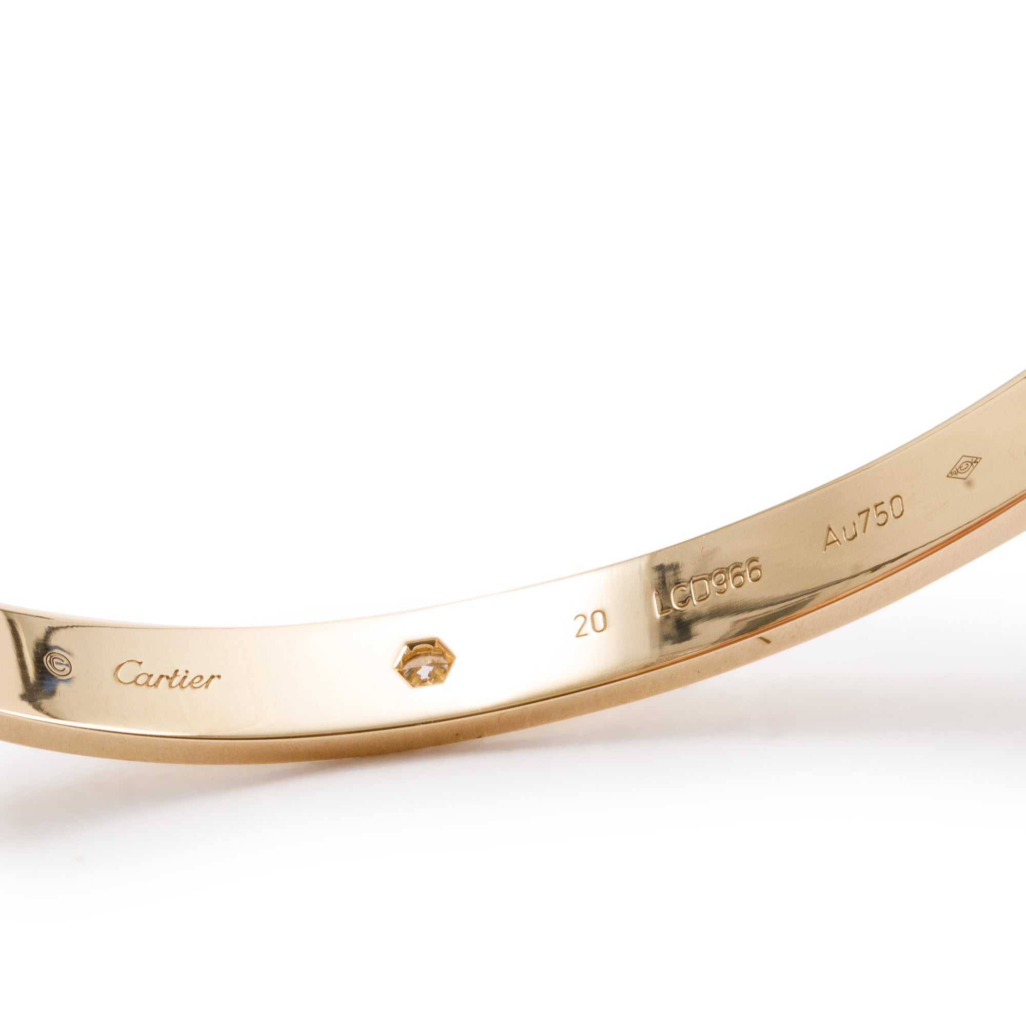 Cartier 18k Yellow Gold Love Bracelet with 4 Diamonds, Size 19 w/ Certificate