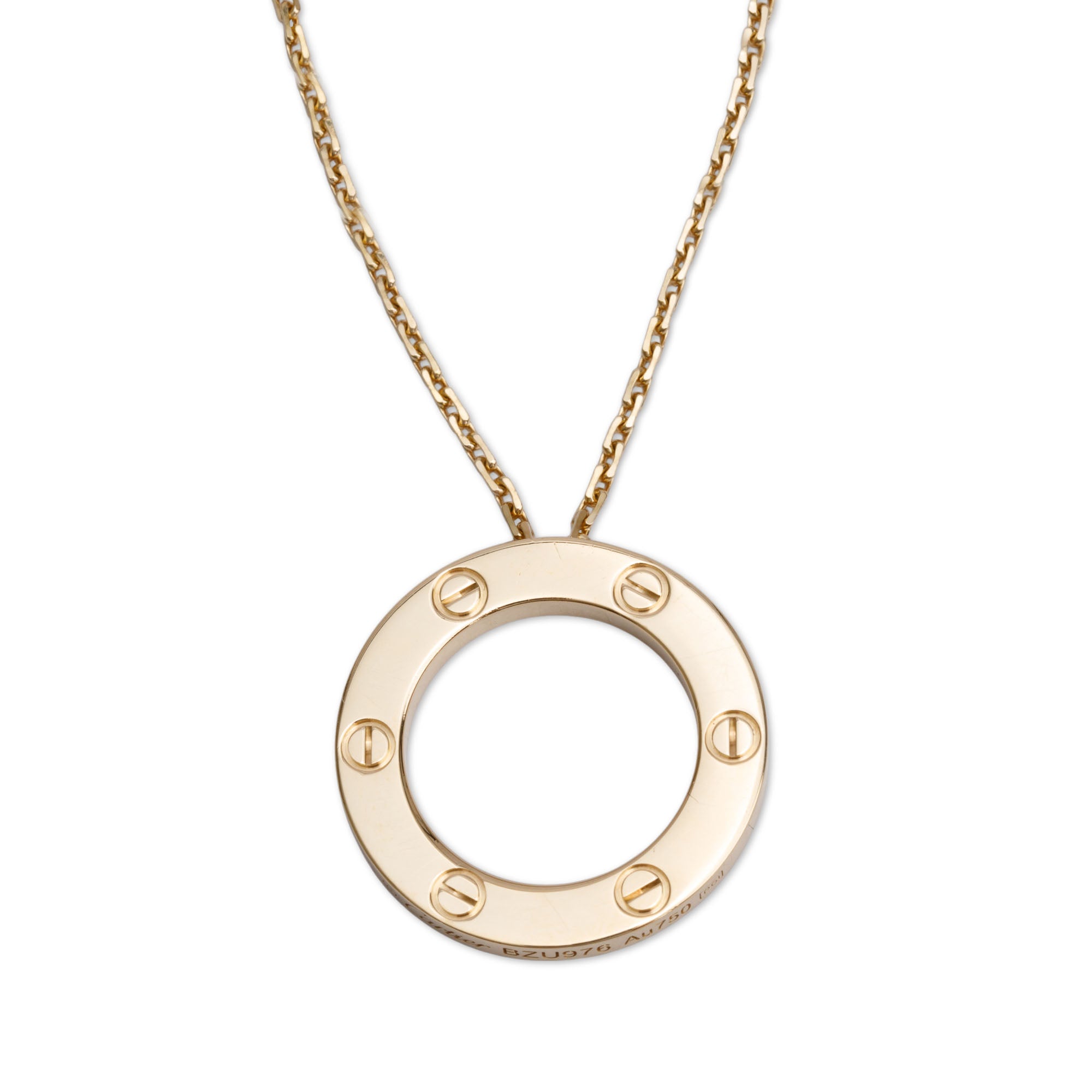 Cartier 18k Yellow Gold Love Pendant Necklace w/ Box & Certificate