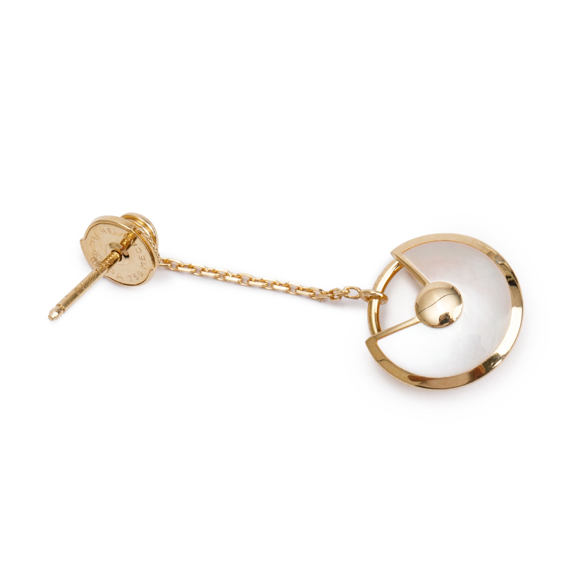 Cartier 18k Yellow Gold Mother of Pearl & Diamond Amulette de Cartier XS Drop Earrings w/ Certificate