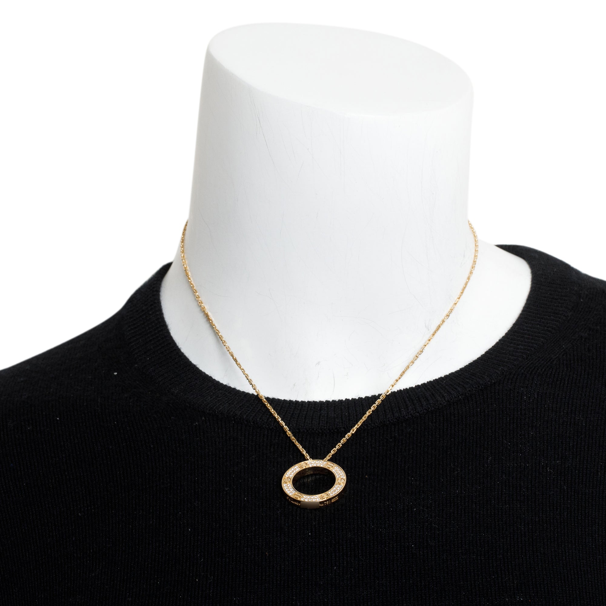 Cartier 18k Yellow Gold Pave Diamond Love Pendant Necklace