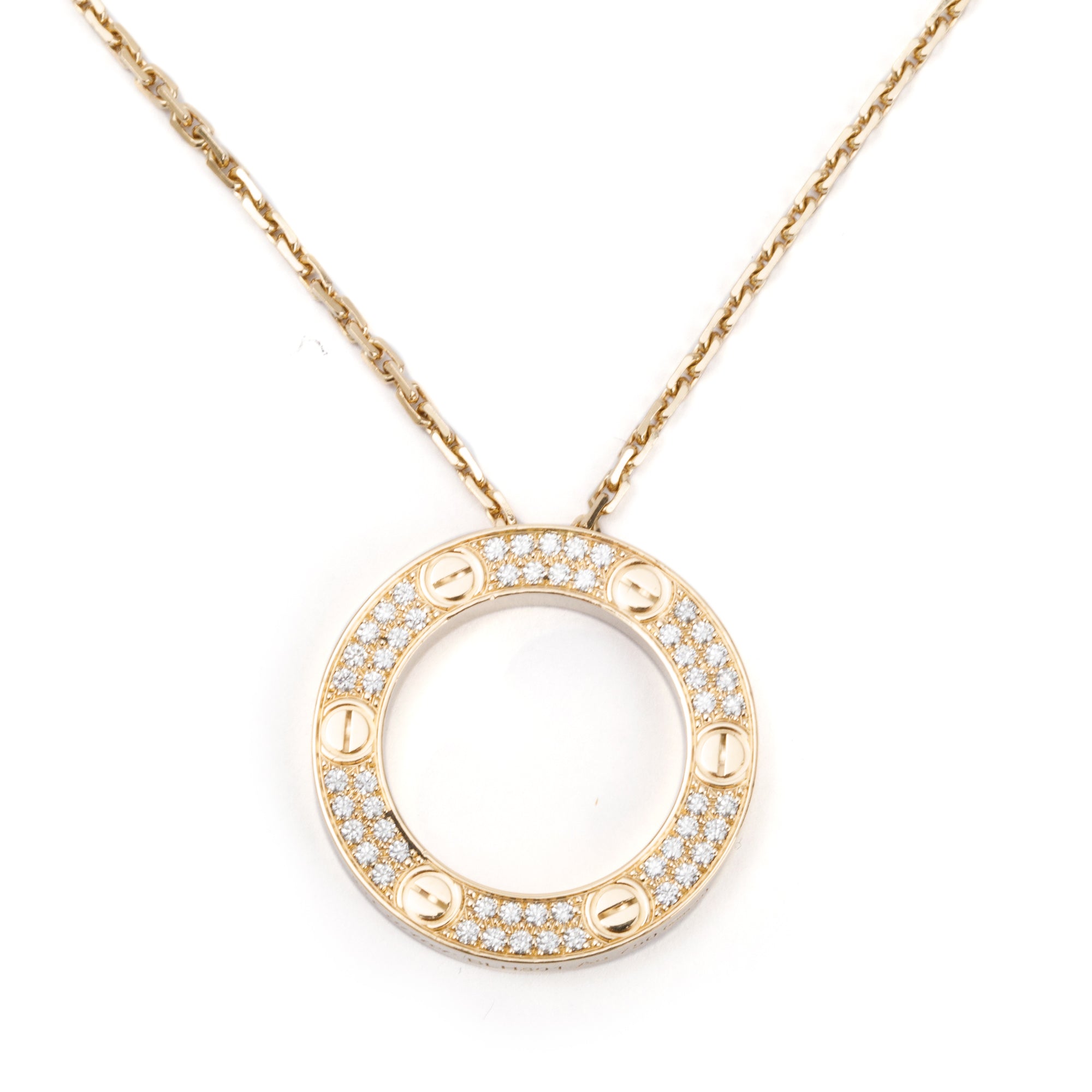 Cartier 18k Yellow Gold Pave Diamond Love Pendant Necklace