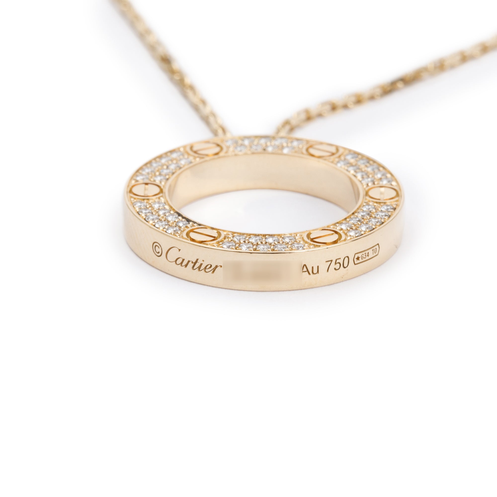 Cartier 18k Yellow Gold Pave Diamond Love Pendant Necklace