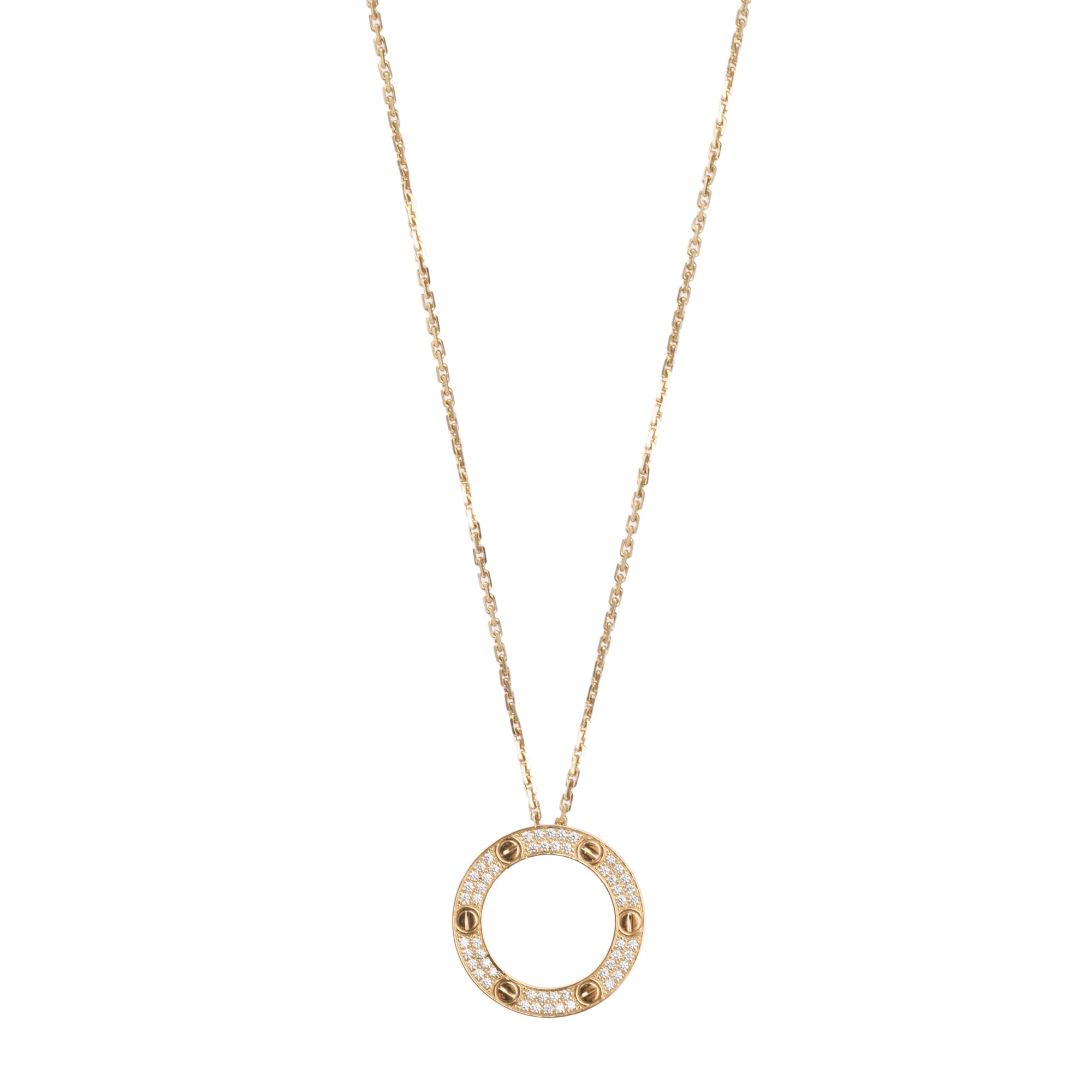 Cartier 18k Yellow Gold Pave Diamond Love Pendant Necklace