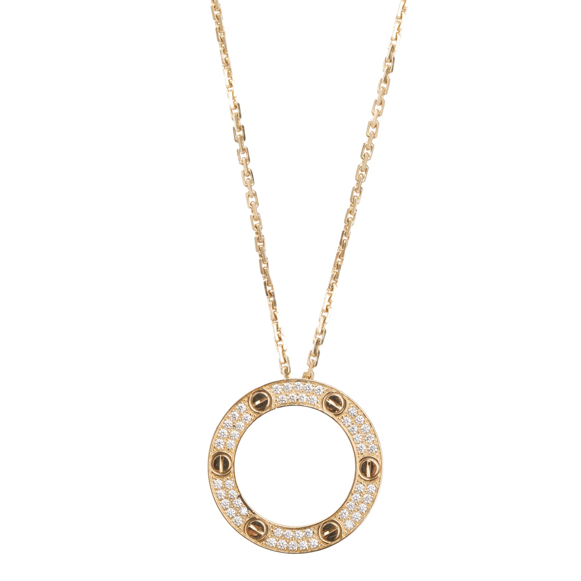 Cartier 18k Yellow Gold Pave Diamond Love Pendant Necklace