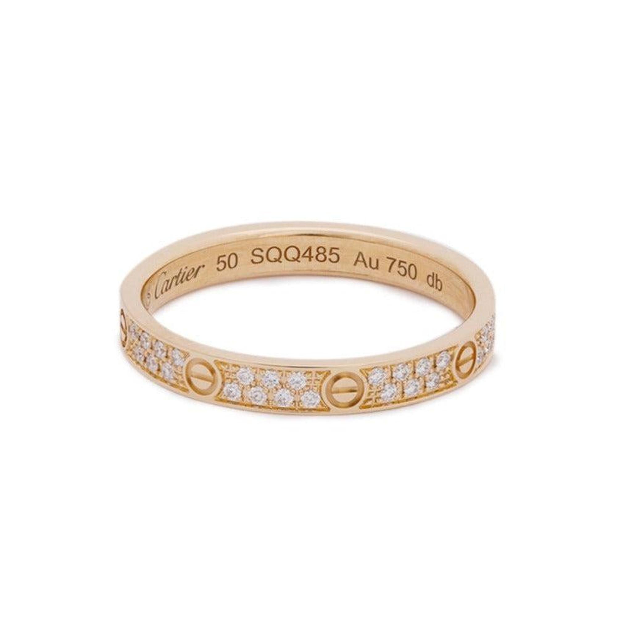 Cartier 18k Yellow Gold Pave Diamond Love Ring, Small Model w/ Box, Receipt & Certificate