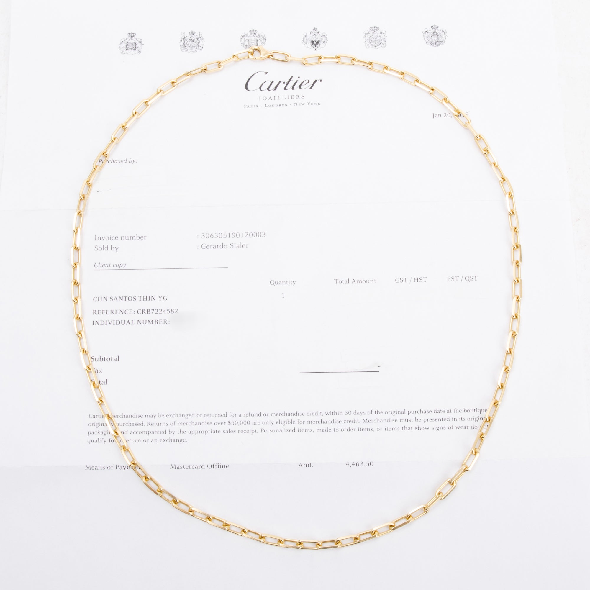 Cartier 18k Yellow Gold Santos de Cartier Link Chain Necklace w/ Receipt