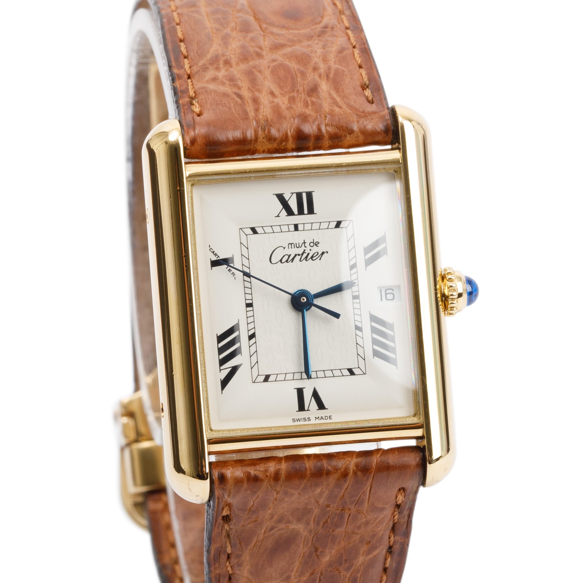 Cartier 18k Yellow Gold Vermeil Sterling Silver Must de Cartier Tank XL Watch w/ Box & Papers