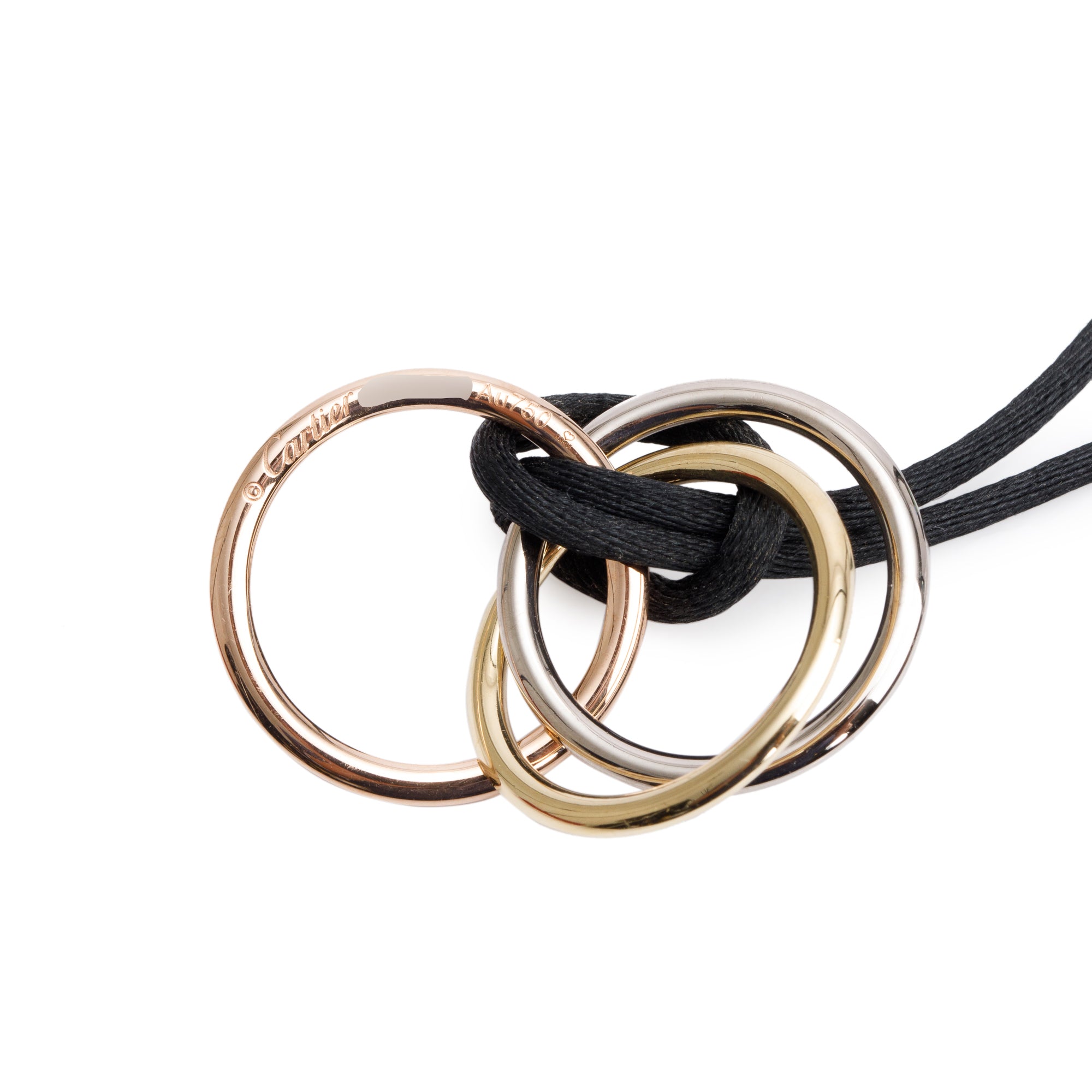 Cartier 18k Yellow, White & Rose Gold Trinity Pendant Necklace w/ Box & Certificate