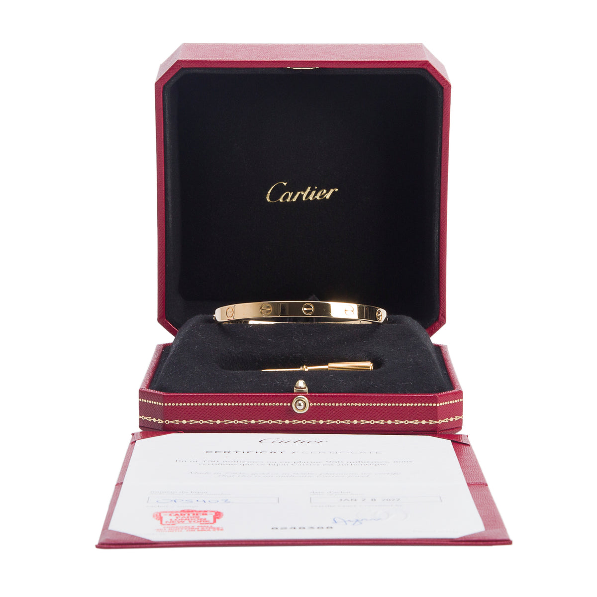Cartier 2022 18k Yellow Gold Love Bracelet, Classic Model, Size 19 w/ Box, Receipt & Certificate