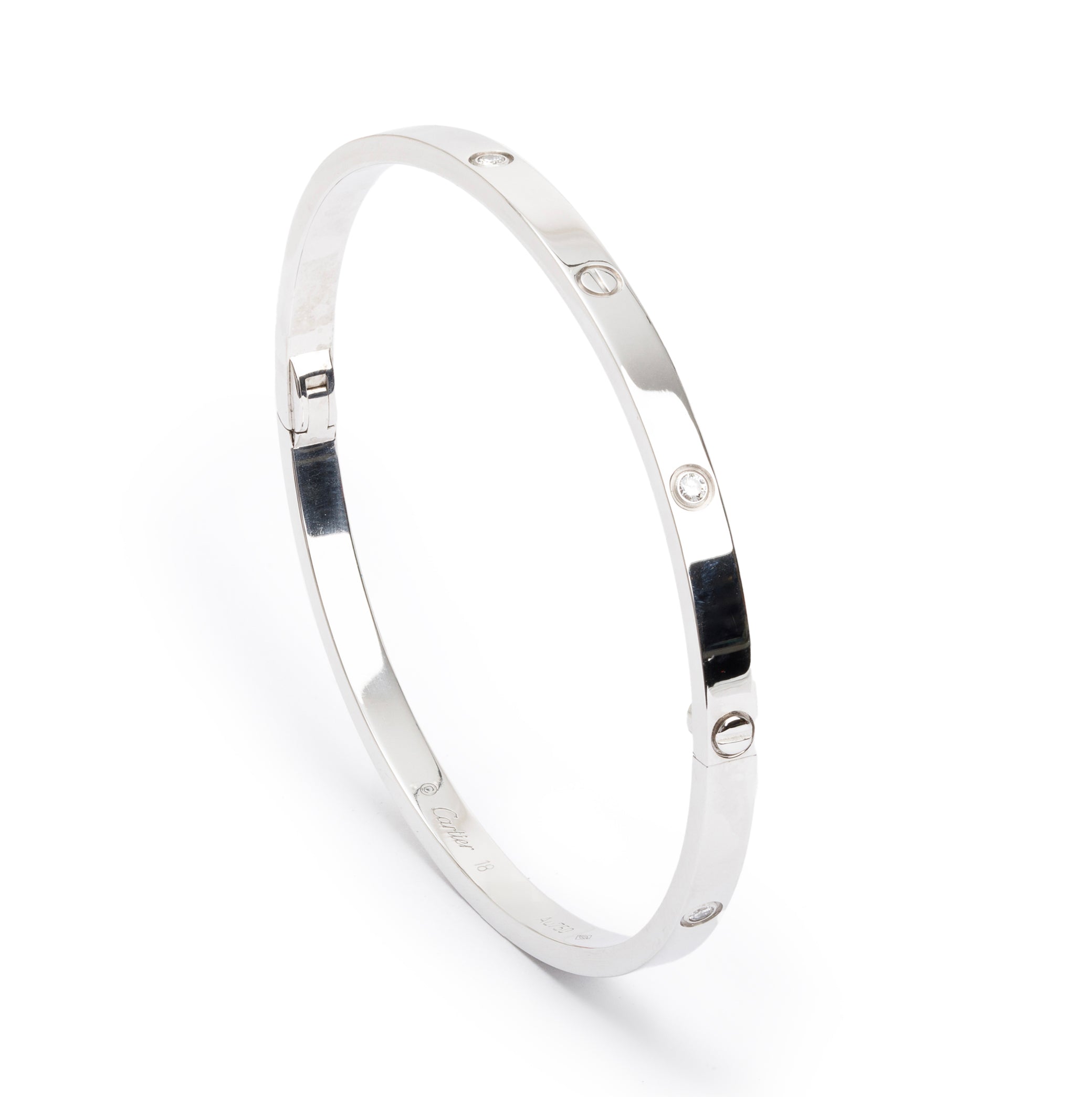 Cartier 2020 18k White Gold 6 Diamond Love Bracelet, Small Model, Size 18 w/ Certificate