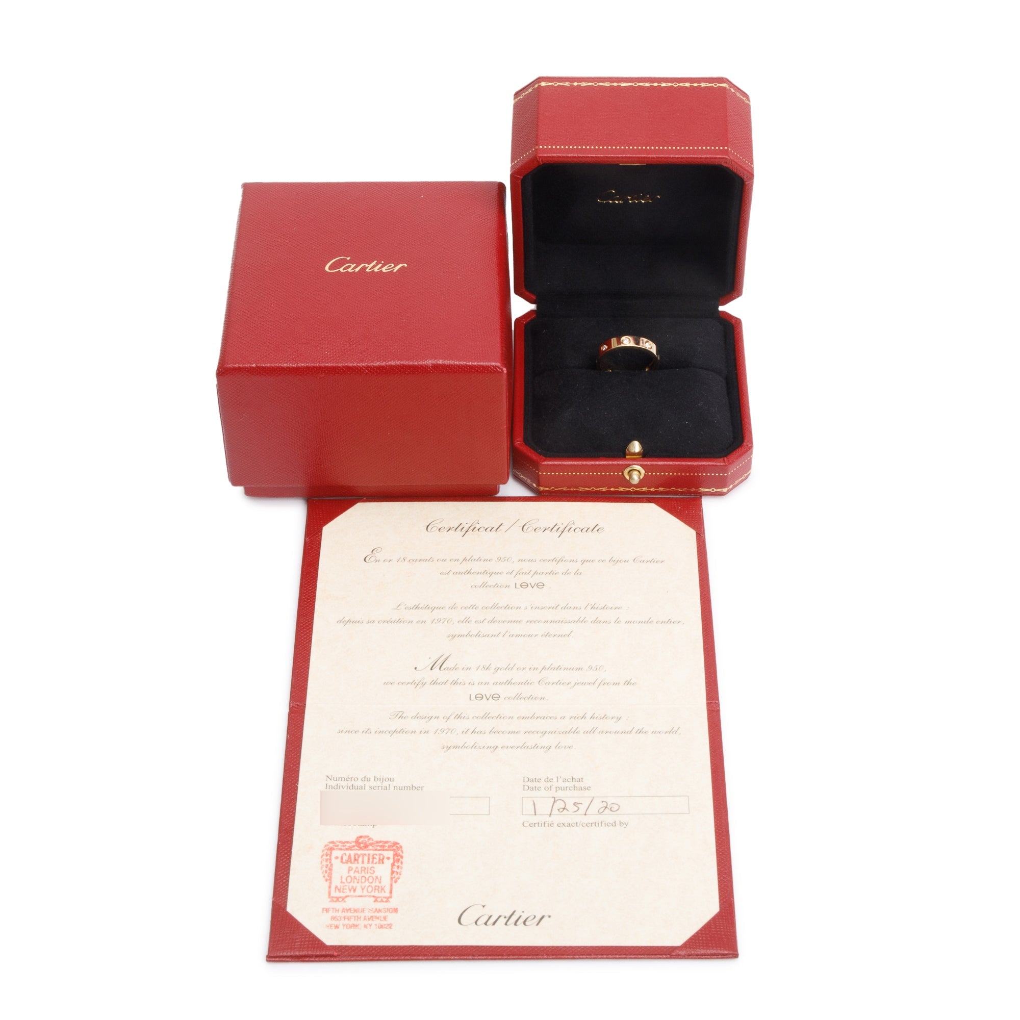 Cartier 2020 18k Yellow Gold 8 Diamond 4 mm Love Wedding Band Ring, Size 53 6.5 w/ Box & Certificate