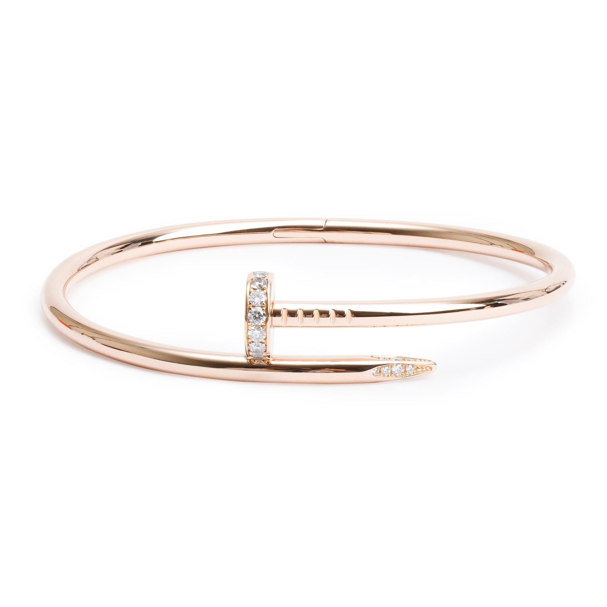 Cartier 2021 18k Rose Gold Juste Un Clou Diamond Bracelet, Size 18 w/ Pouch & Receipt