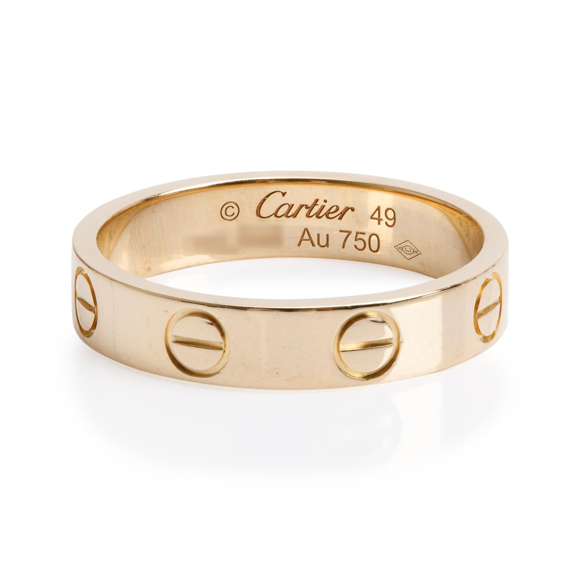 Cartier 2021 18k Yellow Gold 3.6 mm Love Wedding Band Ring, Size 49 4.75 w/ Box & Certificate