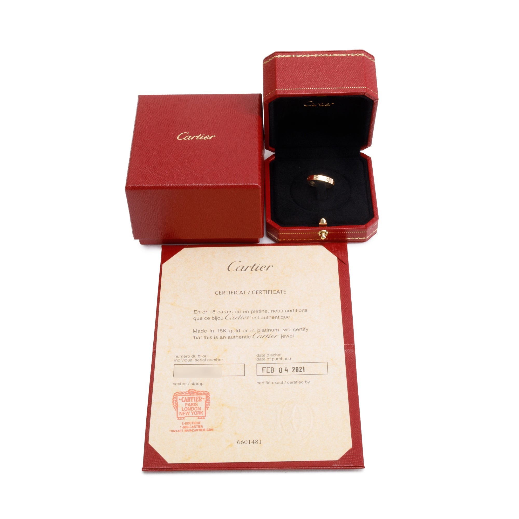 Cartier 2021 18k Yellow Gold 3.6 mm Love Wedding Band Ring, Size 52 6 w/ Box & Certificate