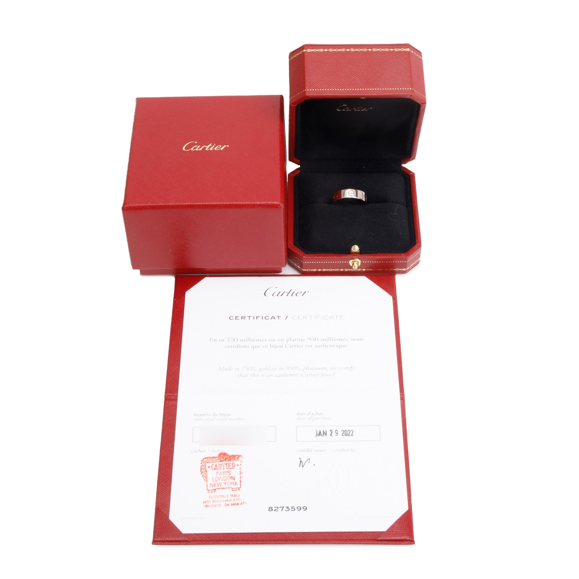 Cartier 2022 18k White Gold 5.5 MM Love Ring, Size 54 7 w/ Box, Receipt & Certificate
