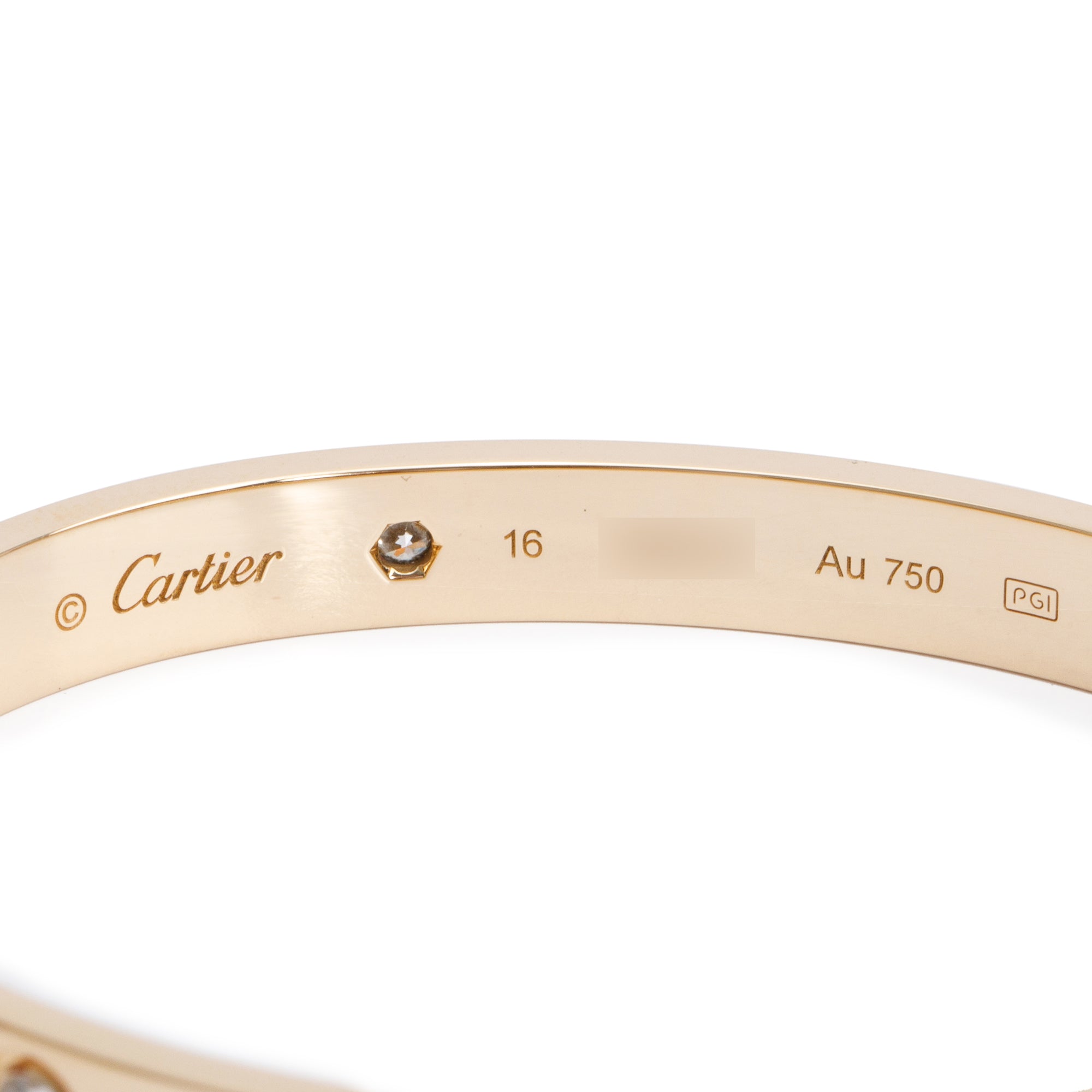 Cartier 2022 18k Yellow Gold Love Bracelet with 4 Diamonds, Size 16 w/ Box, Certificate & Receipt