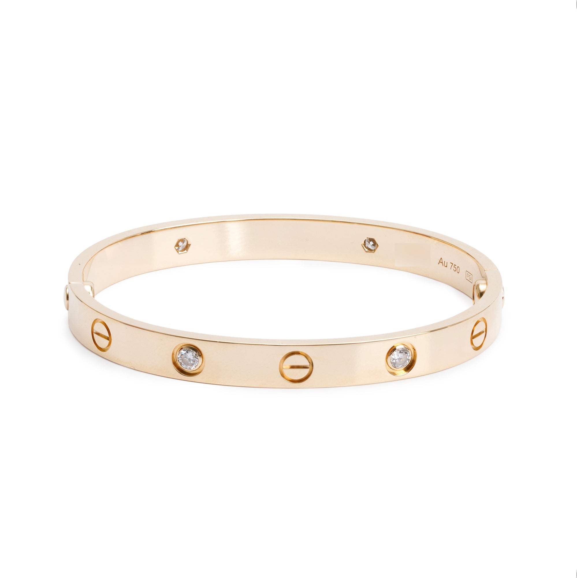 Cartier 2022 18k Yellow Gold Love Bracelet with 4 Diamonds, Size 16 w/ Box, Certificate & Receipt
