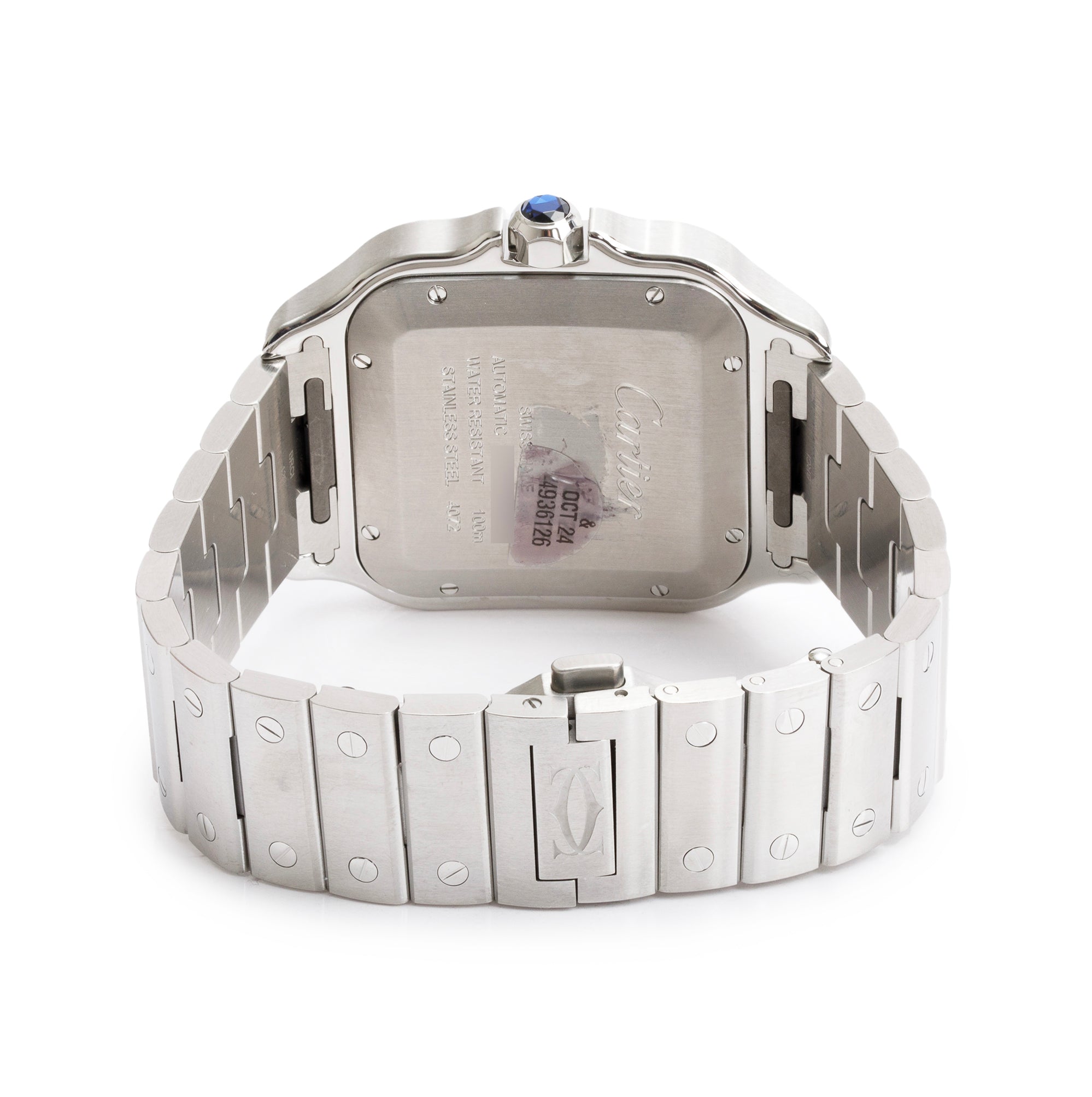 Cartier 2022 Stainless Steel Santos de Cartier Blue Dial Automatic Watch, Large Model 4072 w/ Box, Papers & Extra Strap