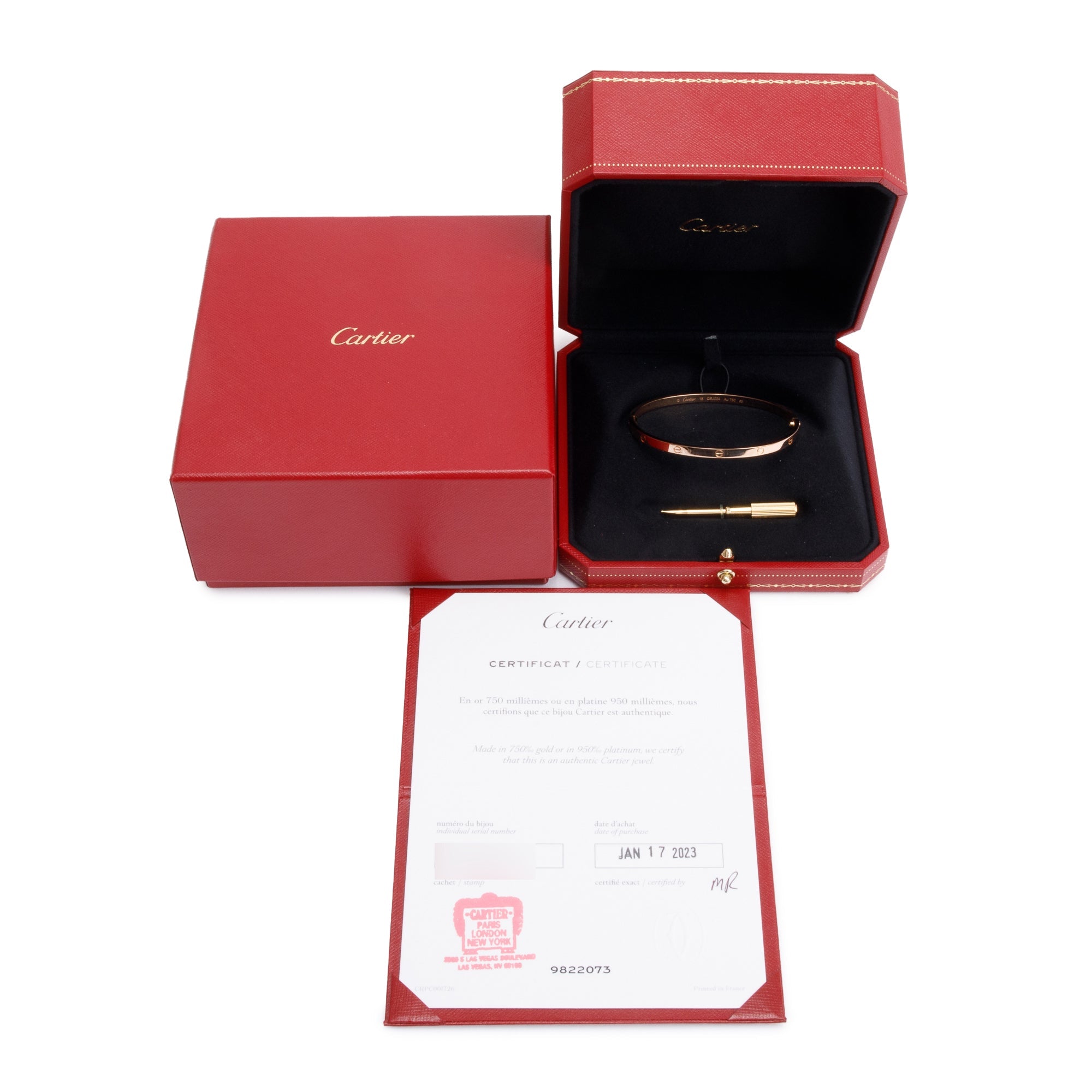 Cartier 2023 18k Rose Gold 3.65 MM Love Bracelet, Small Model, Size 18 w/ Box & Certificate