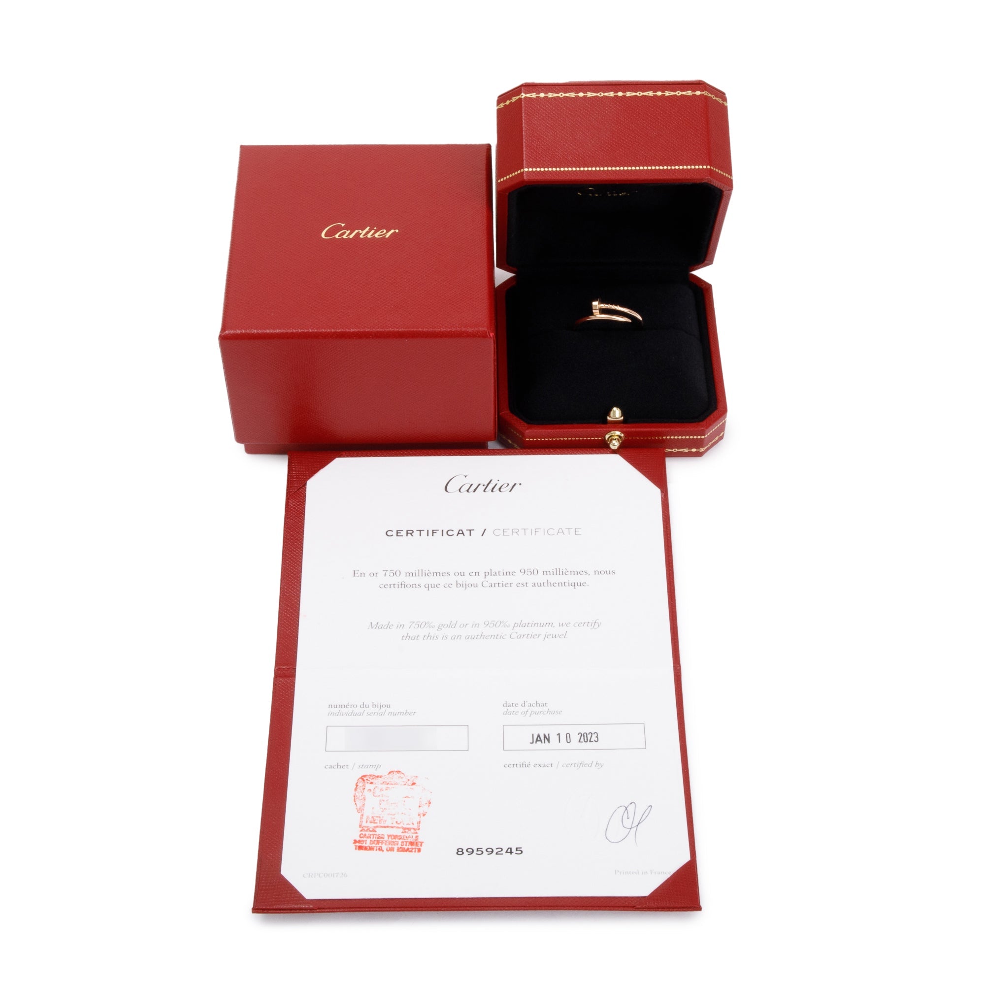 Cartier 2023 18k Rose Gold Juste Un Clou Ring, Small Model, Size 62 10 w/ Box & Certificate