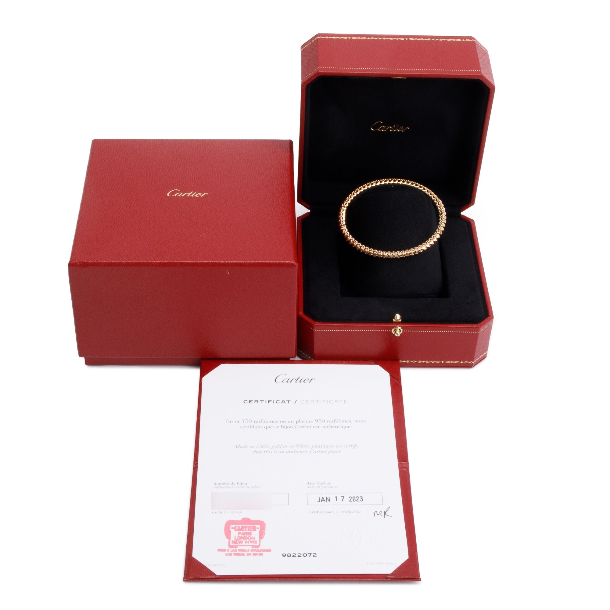 Cartier 2023 18k Rose Gold Small Clash Bracelet, 6.4 MM Size 17 w/ Box & Certificate