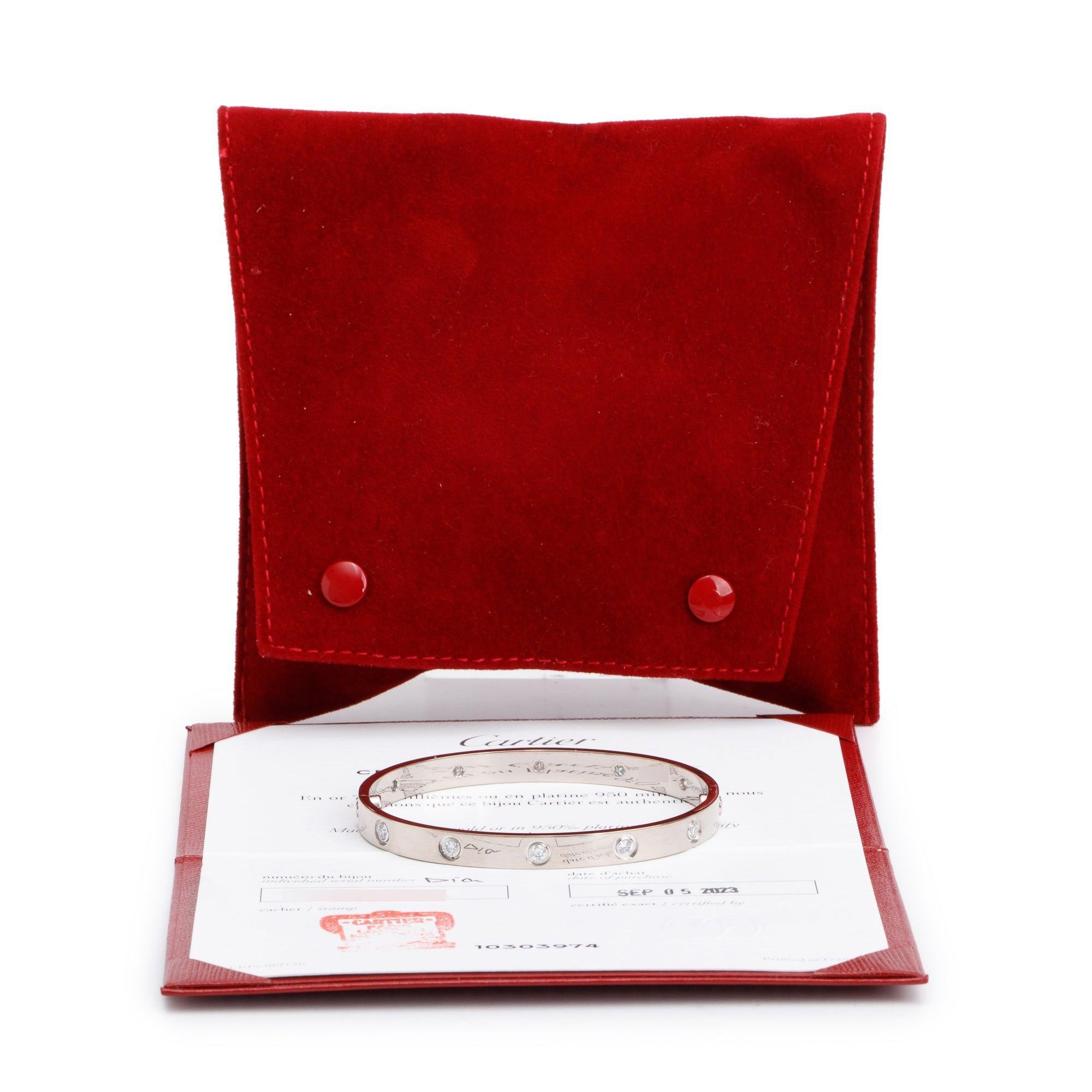 Cartier 2023 18k White Gold 10 Diamond Love Bracelet, Size 18 w/ Certificate