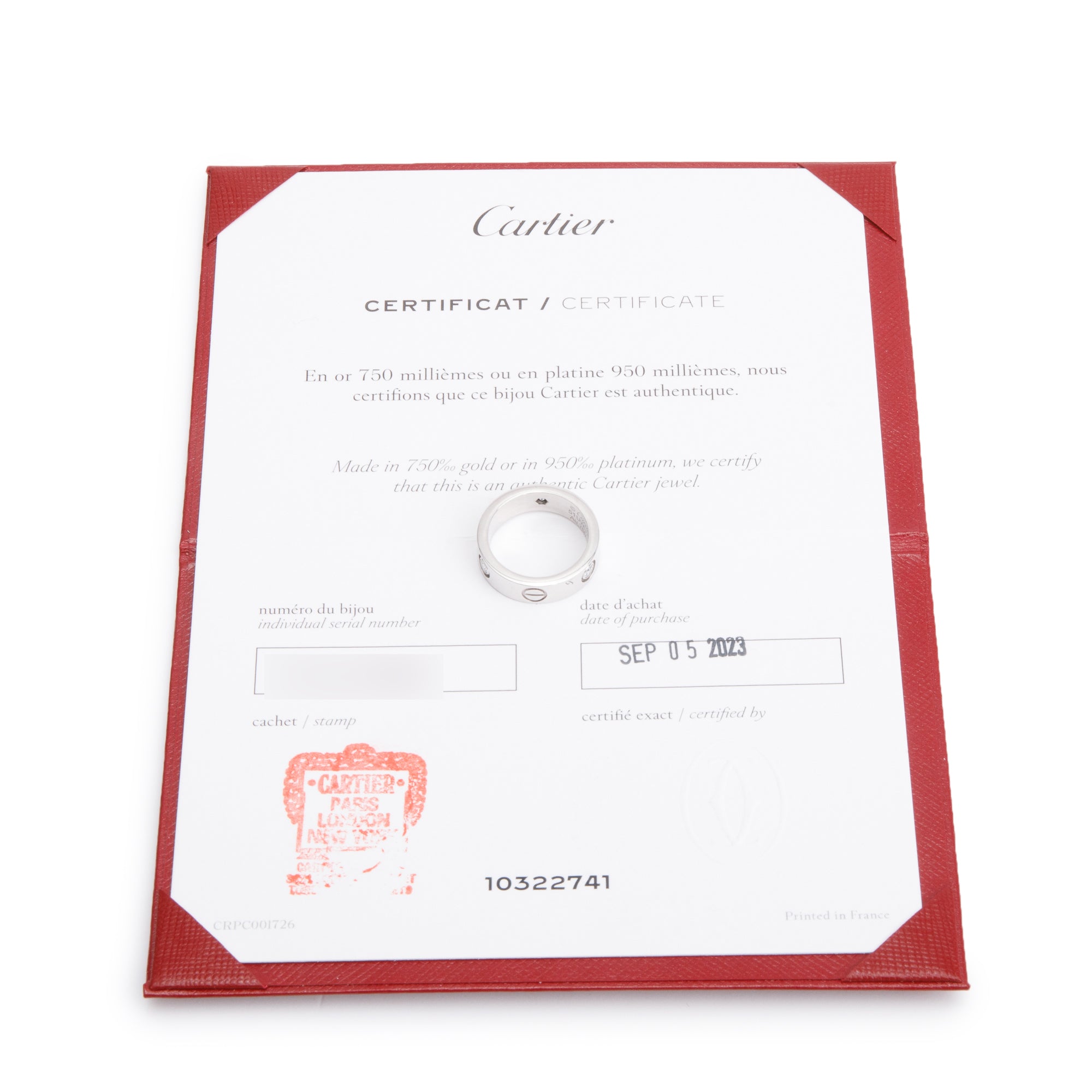 Cartier 2023 18k White Gold 3 Diamond 5.5 MM Love Ring, Size 51 5.75 w/ Certificate