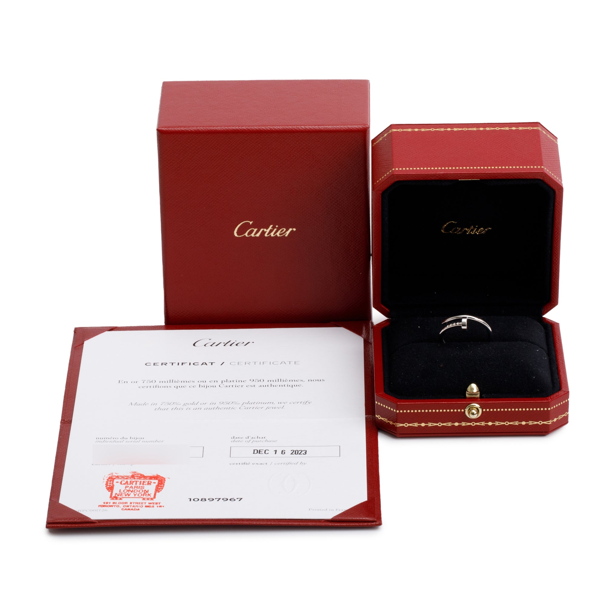 Cartier 2023 18k White Gold Juste Un Clou Ring, Small Model, Size 52 6 w/ Box & Certificate
