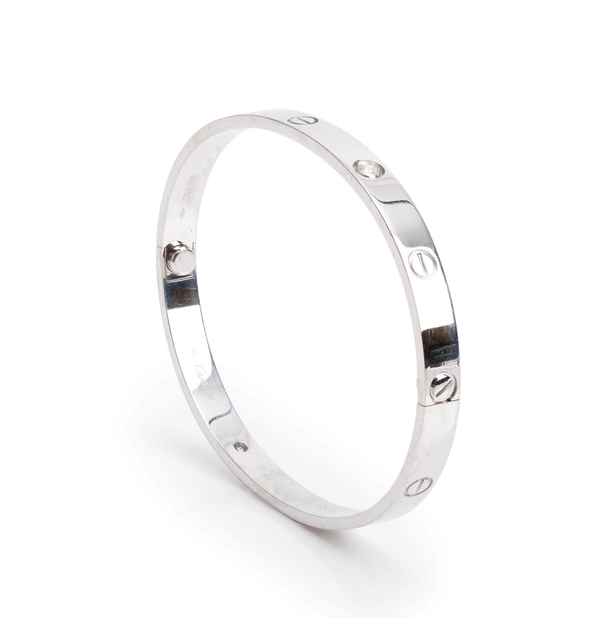 Cartier 2023 18k White Gold Love Bracelet with 4 Diamonds, Size 20 w/ Box & Certificate