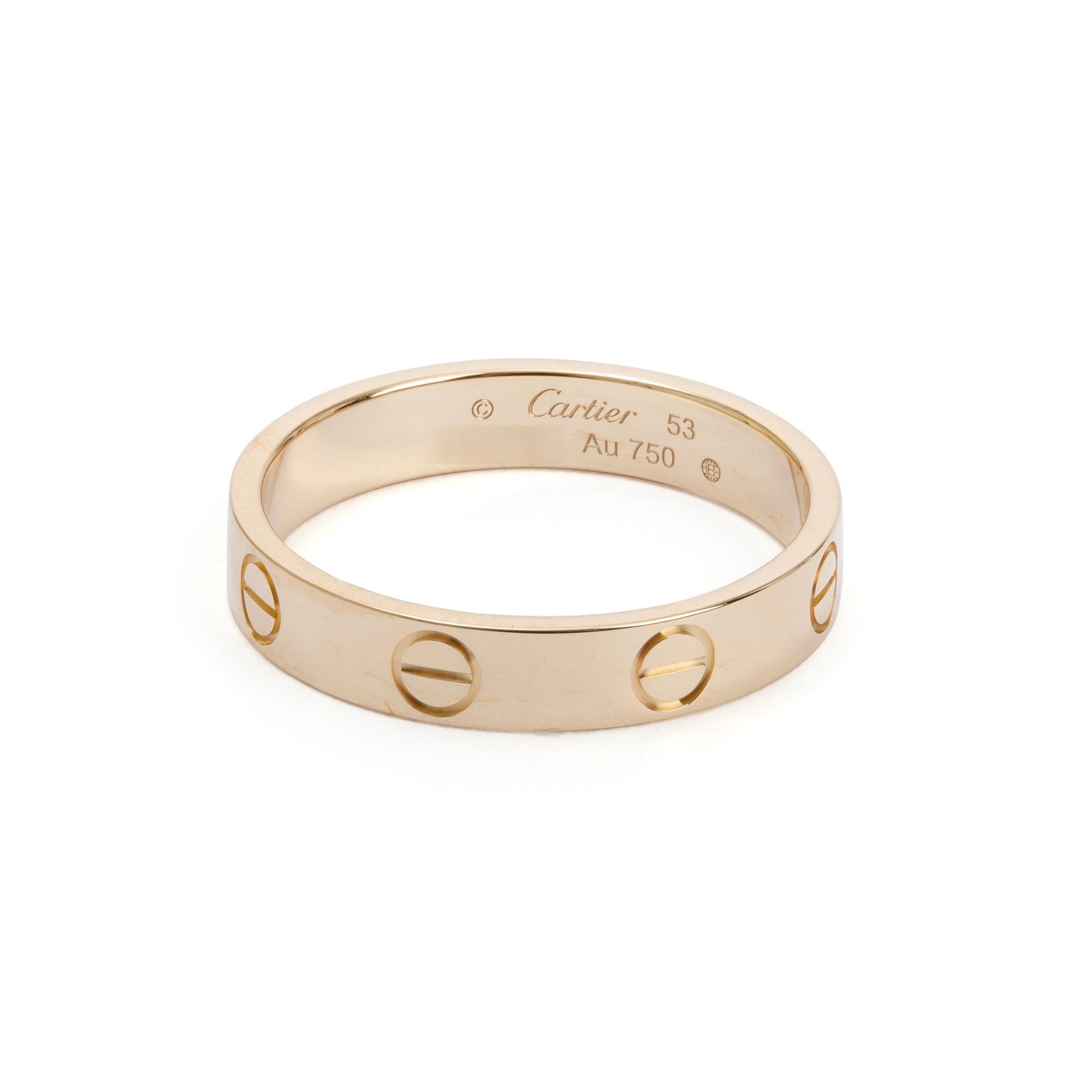 Cartier 2023 18k Yellow Gold 3.6 mm Love Wedding Band Ring, Size 53 6.5 w/ Box & Certificate