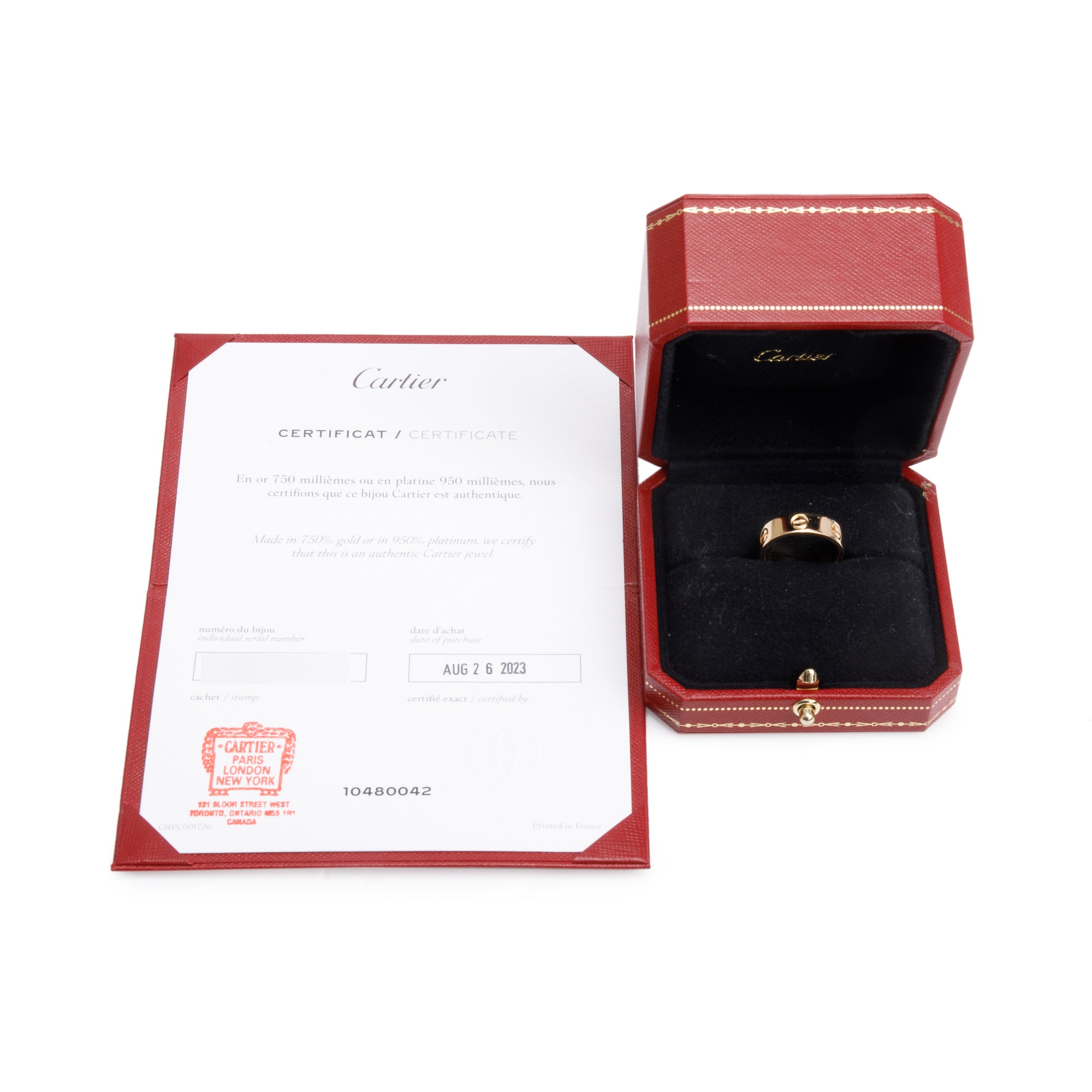 Cartier 2023 18k Yellow Gold 5.5 MM Love Ring, Size 55 7.25 w/ Box & Certificate