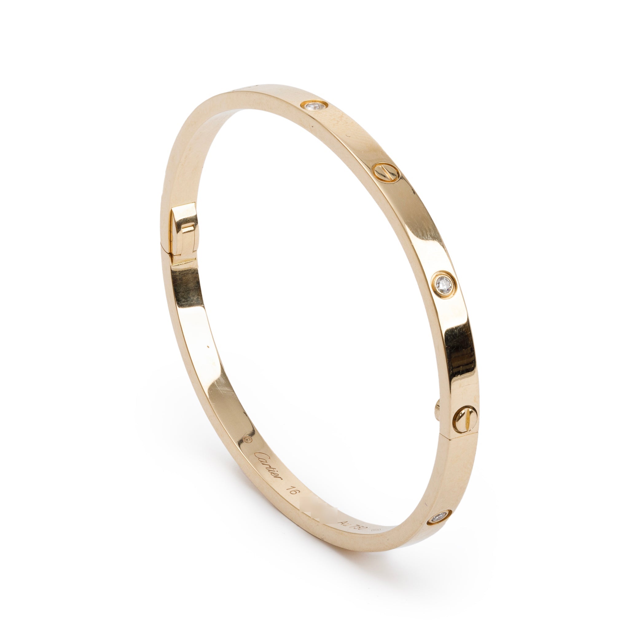 Cartier 2023 18k Yellow Gold 6 Diamond Love Bracelet, Small Model, Size 16 w/ Box, Receipt & Certificate