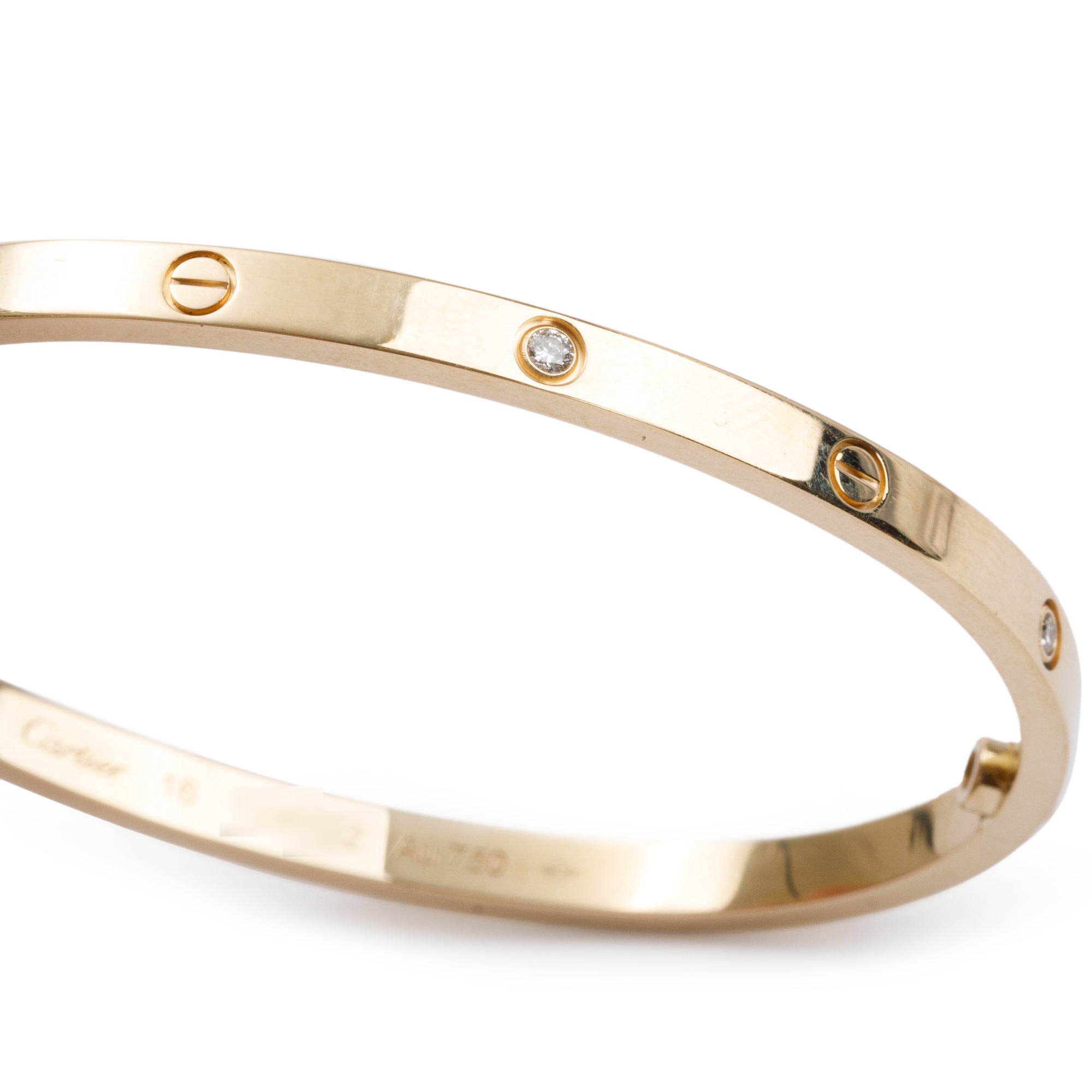 Cartier 2023 18k Yellow Gold 6 Diamond Love Bracelet, Small Model, Size 16 w/ Box, Receipt & Certificate