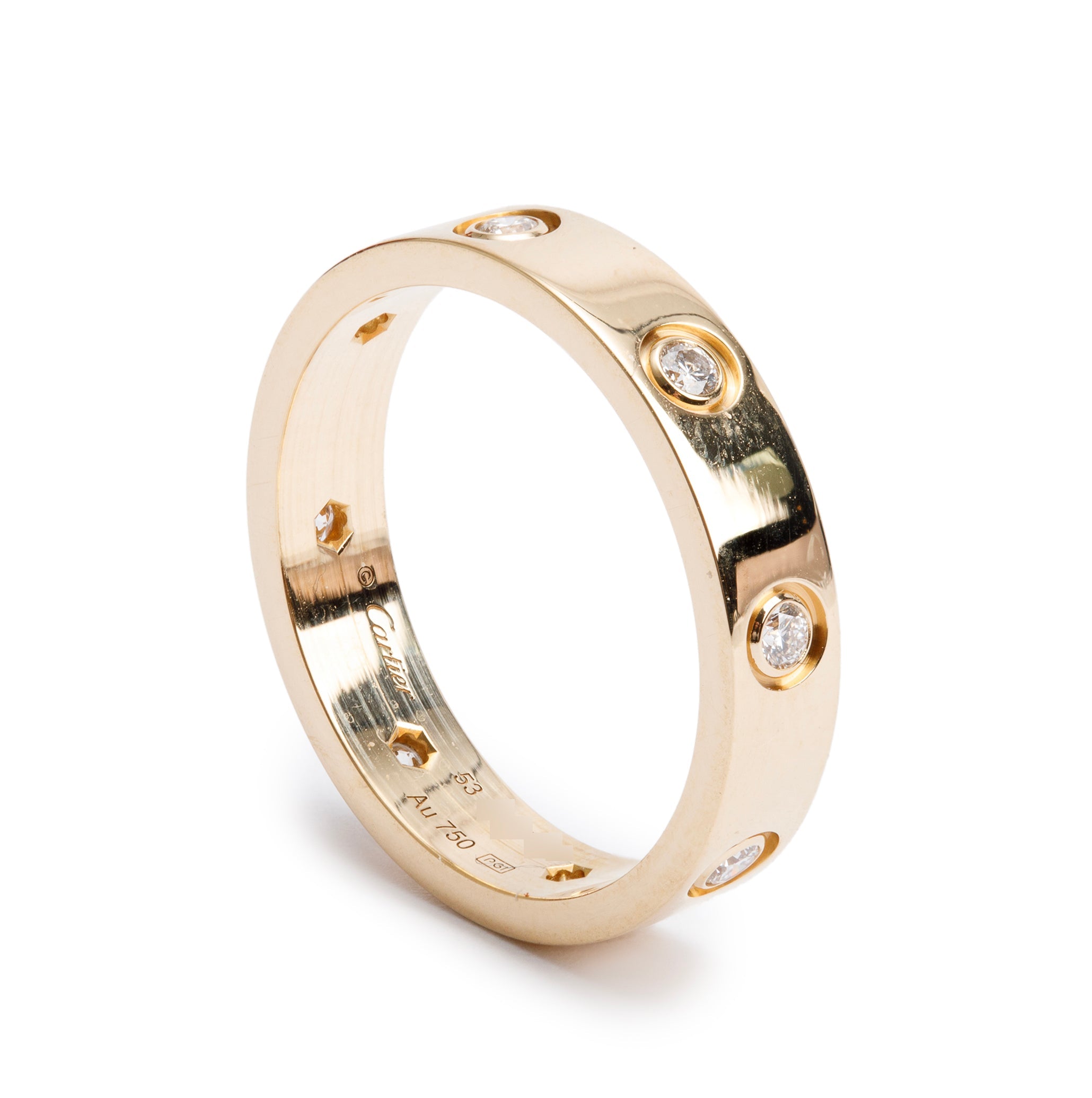 Cartier 2023 18k Yellow Gold 8 Diamond 4 mm Love Wedding Band Ring, Size 53 6.5 w/ Box, Receipt & Certificate