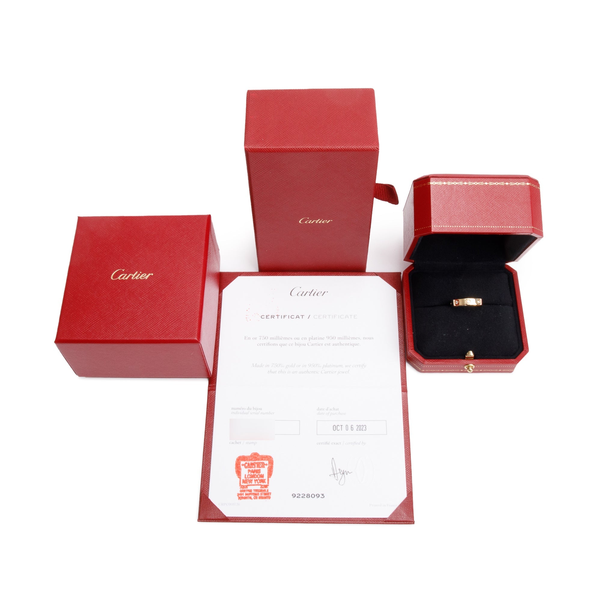 Cartier 2023 18k Yellow Gold 8 Diamond 4 mm Love Wedding Band Ring, Size 53 6.5 w/ Box, Receipt & Certificate