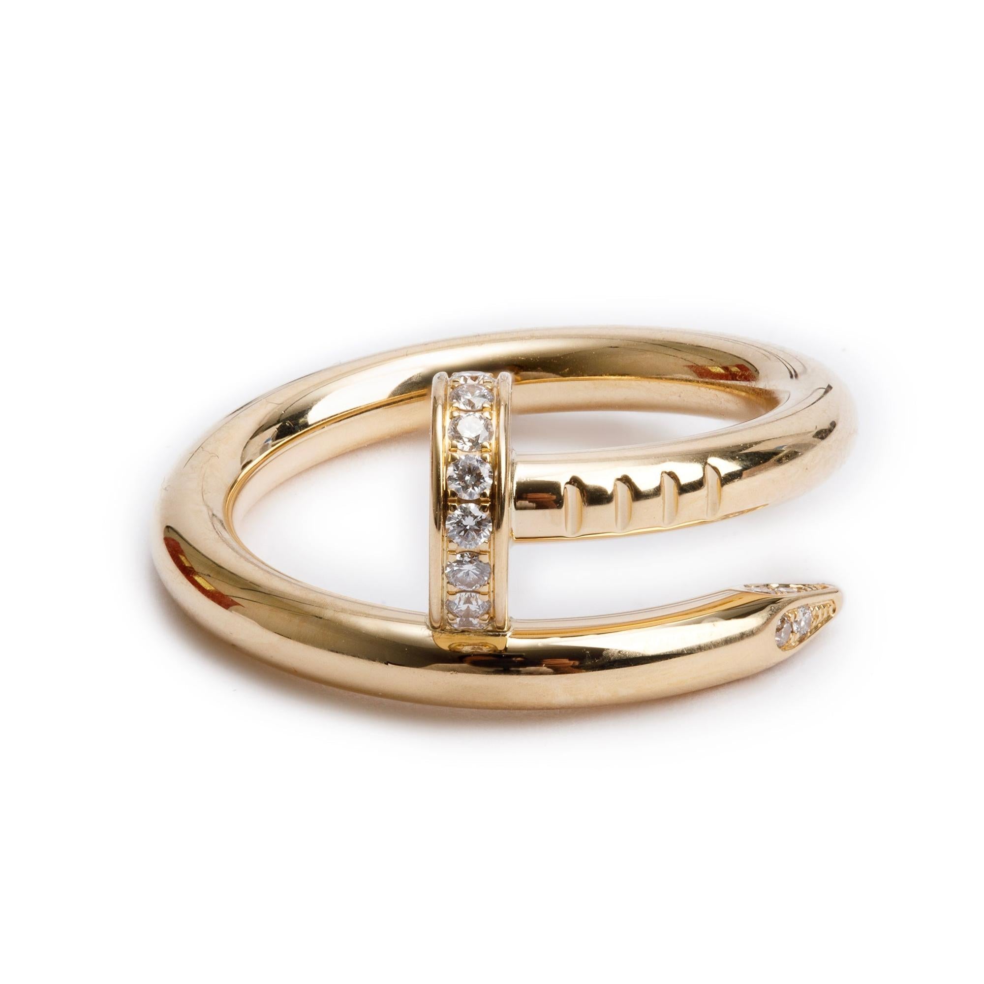 Cartier 2023 18k Yellow Gold Diamond Juste Un Clou Ring, Size 49 4.75 w/ Box & Certificate