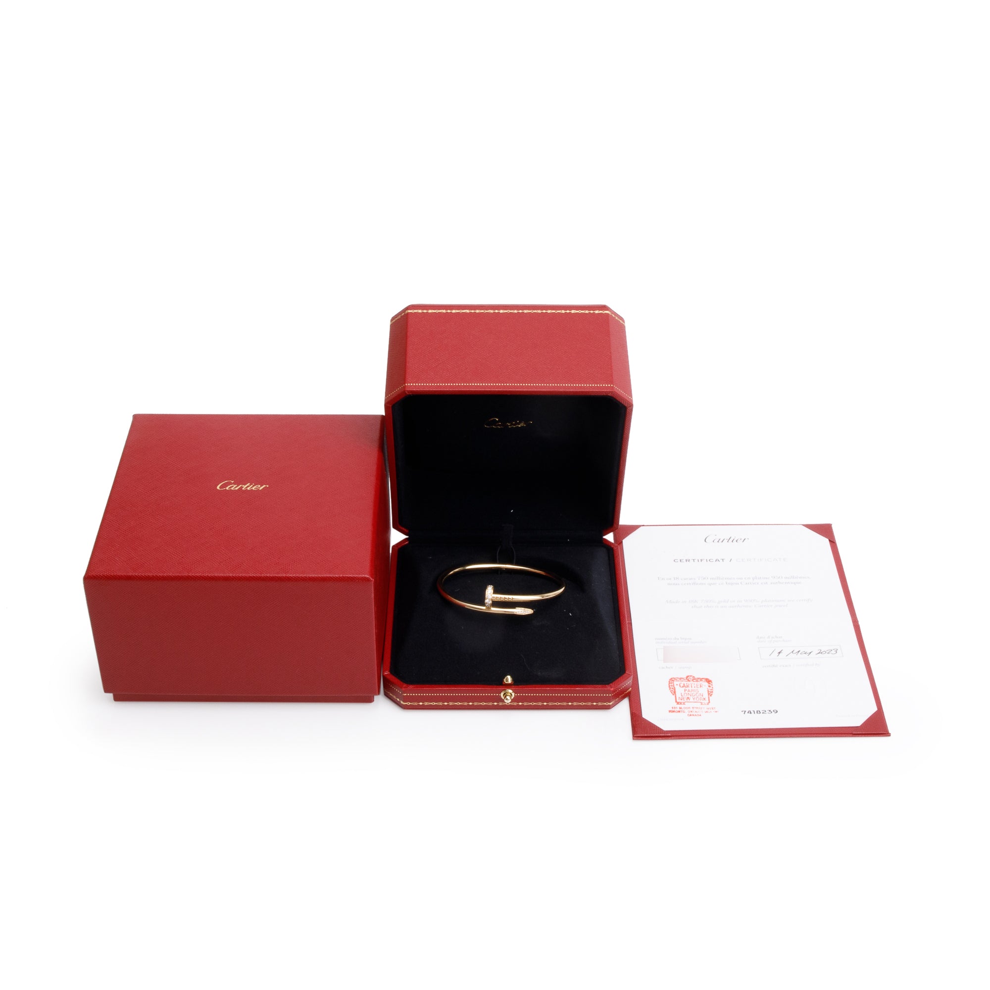 Cartier 2023 18k Yellow Gold Juste Un Clou Diamond Bracelet, Size 17 w/ Box & Certificate