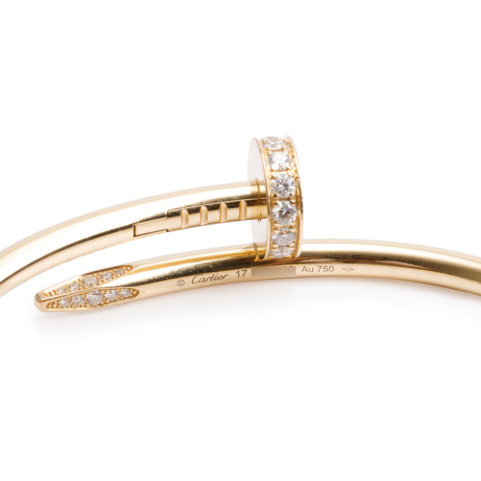 Cartier 2023 18k Yellow Gold Juste Un Clou Diamond Bracelet, Size 17 w/ Box & Certificate