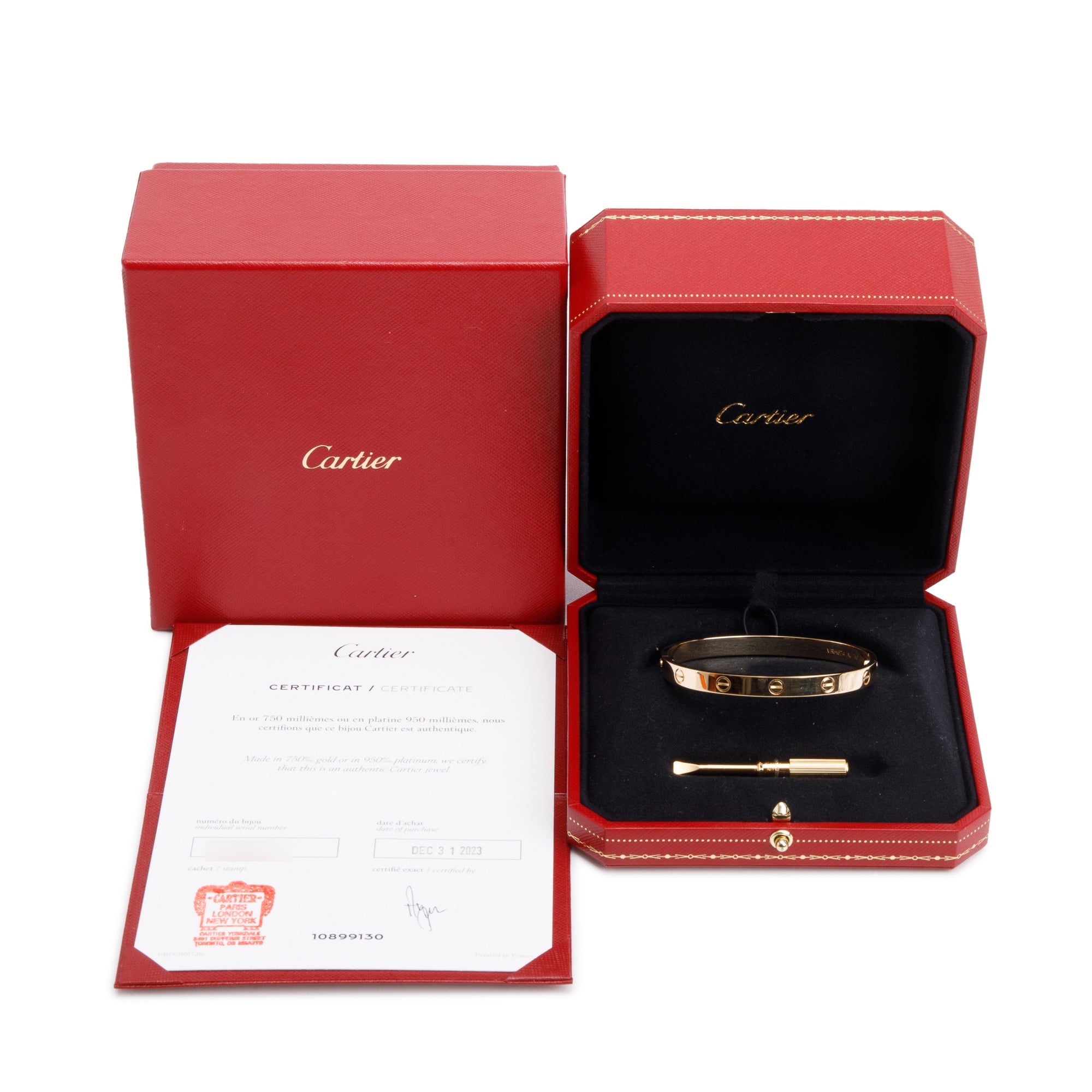 Cartier 2023 18k Yellow Gold Love Bracelet, Size 18 w/ Box, Certificate & Receipt