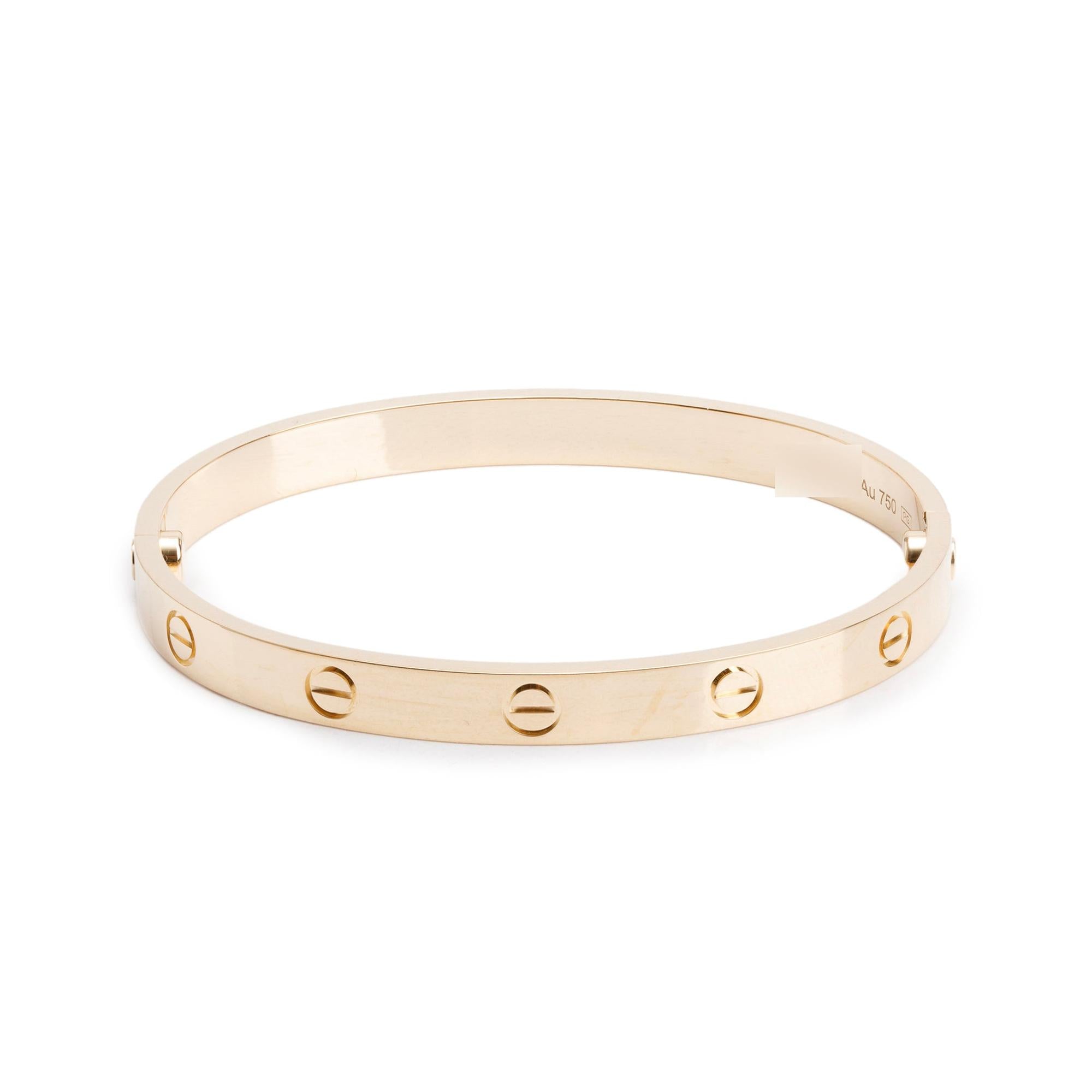 Cartier 2023 18k Yellow Gold Love Bracelet, Size 18 w/ Box, Certificate & Receipt