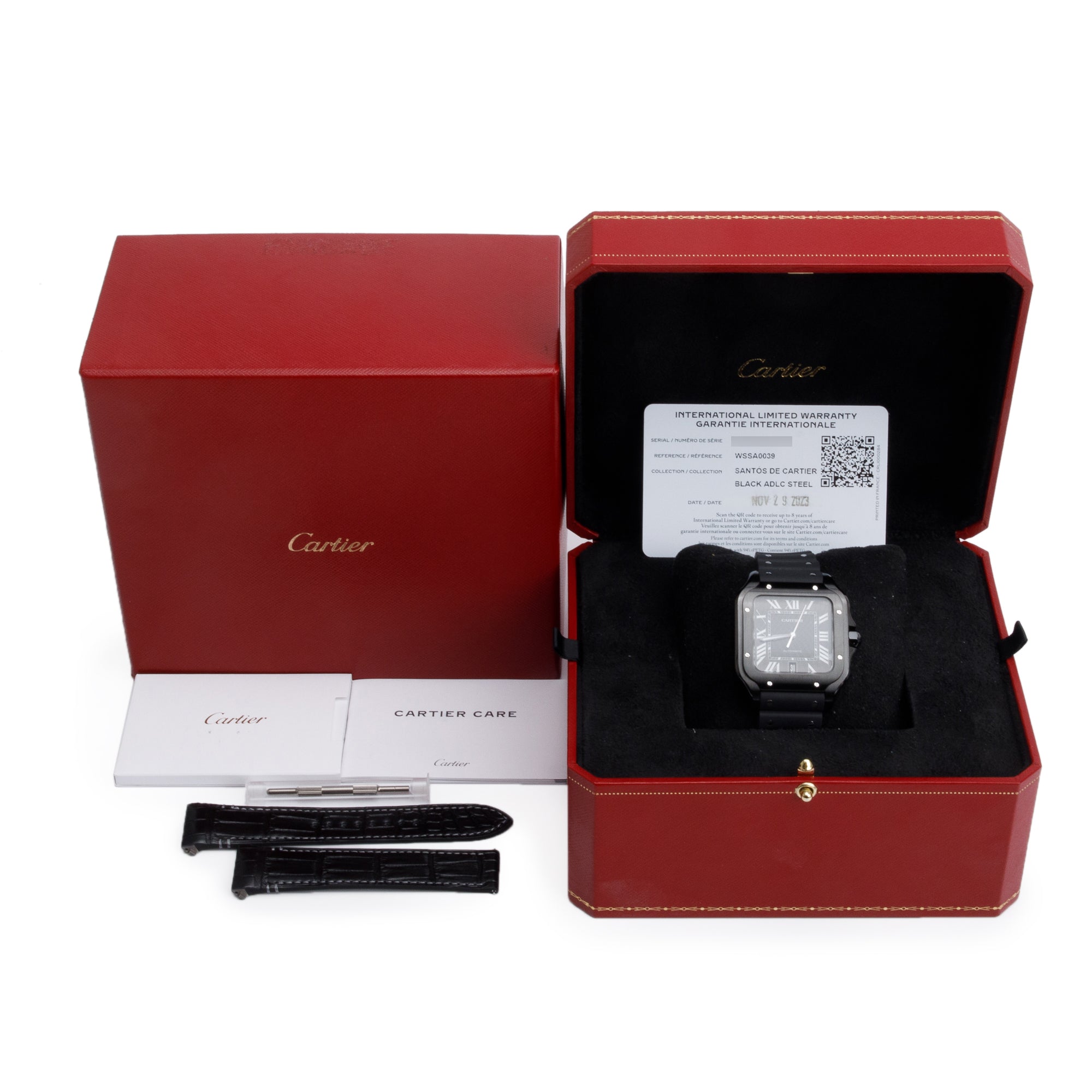 Cartier 2023 Stainless Steel & ADLC Santos de Cartier Automatic Watch, Large Model 4072 w/ Box, Receipt, Papers & Extra Strap