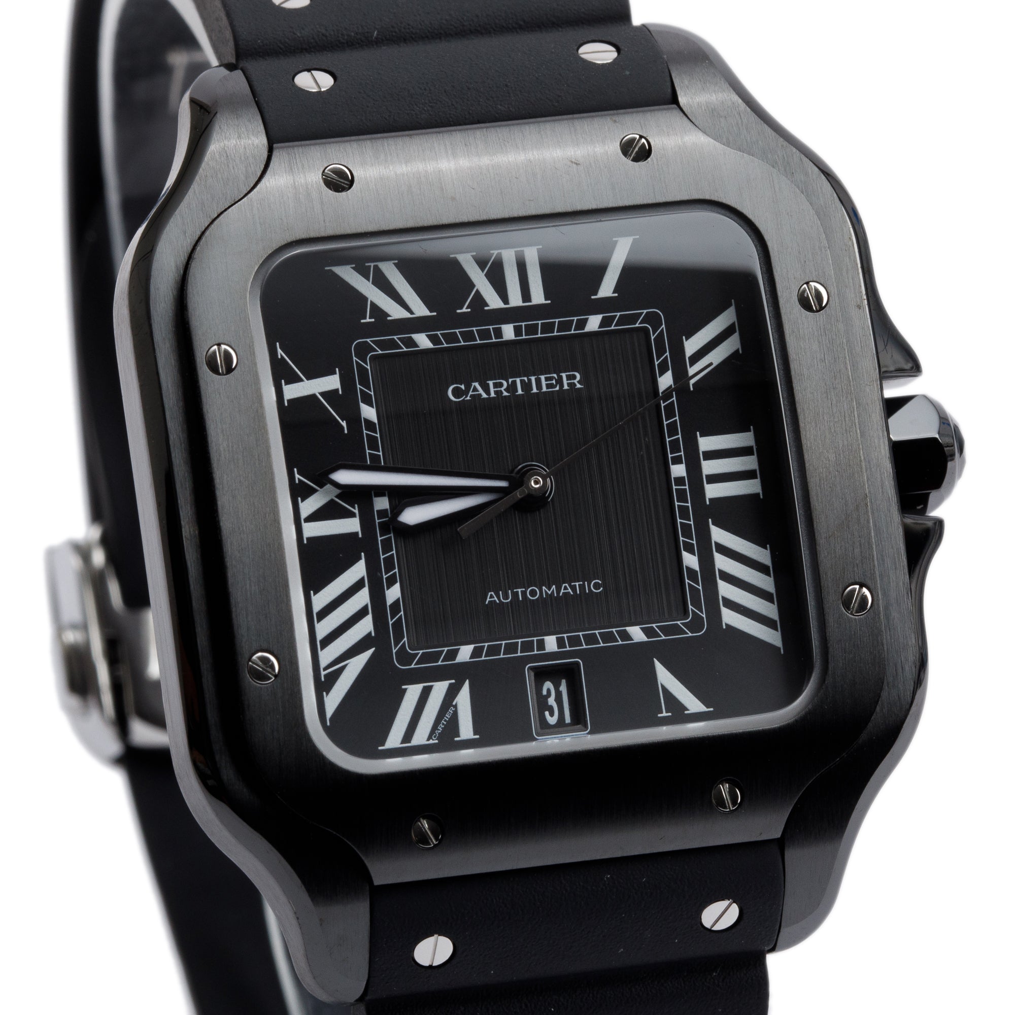 Cartier 2023 Stainless Steel & ADLC Santos de Cartier Automatic Watch, Large Model 4072 w/ Box, Receipt, Papers & Extra Strap